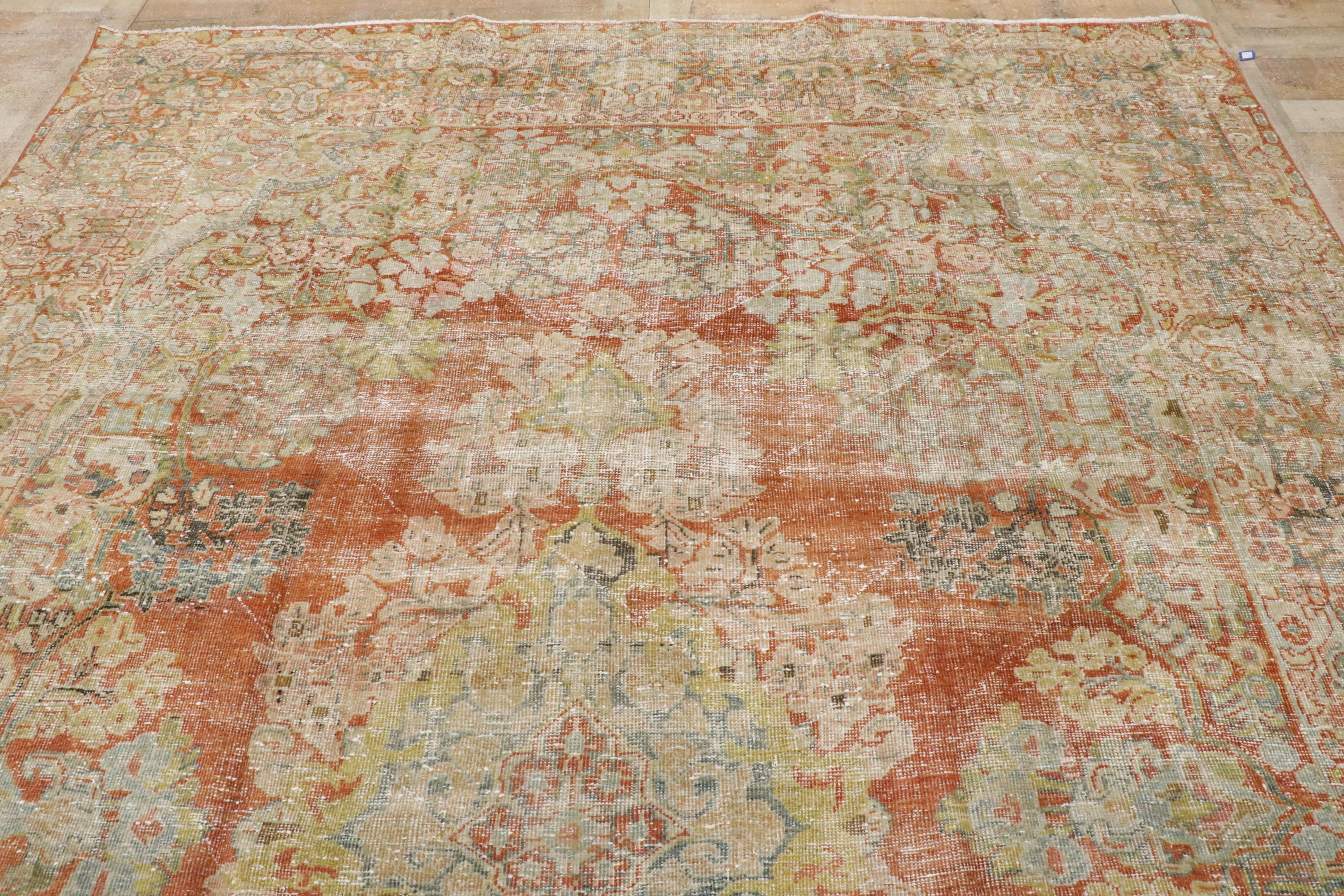 Distressed Antique Persian Mahal Carpet with Spanish Colonial Style For Sale 3