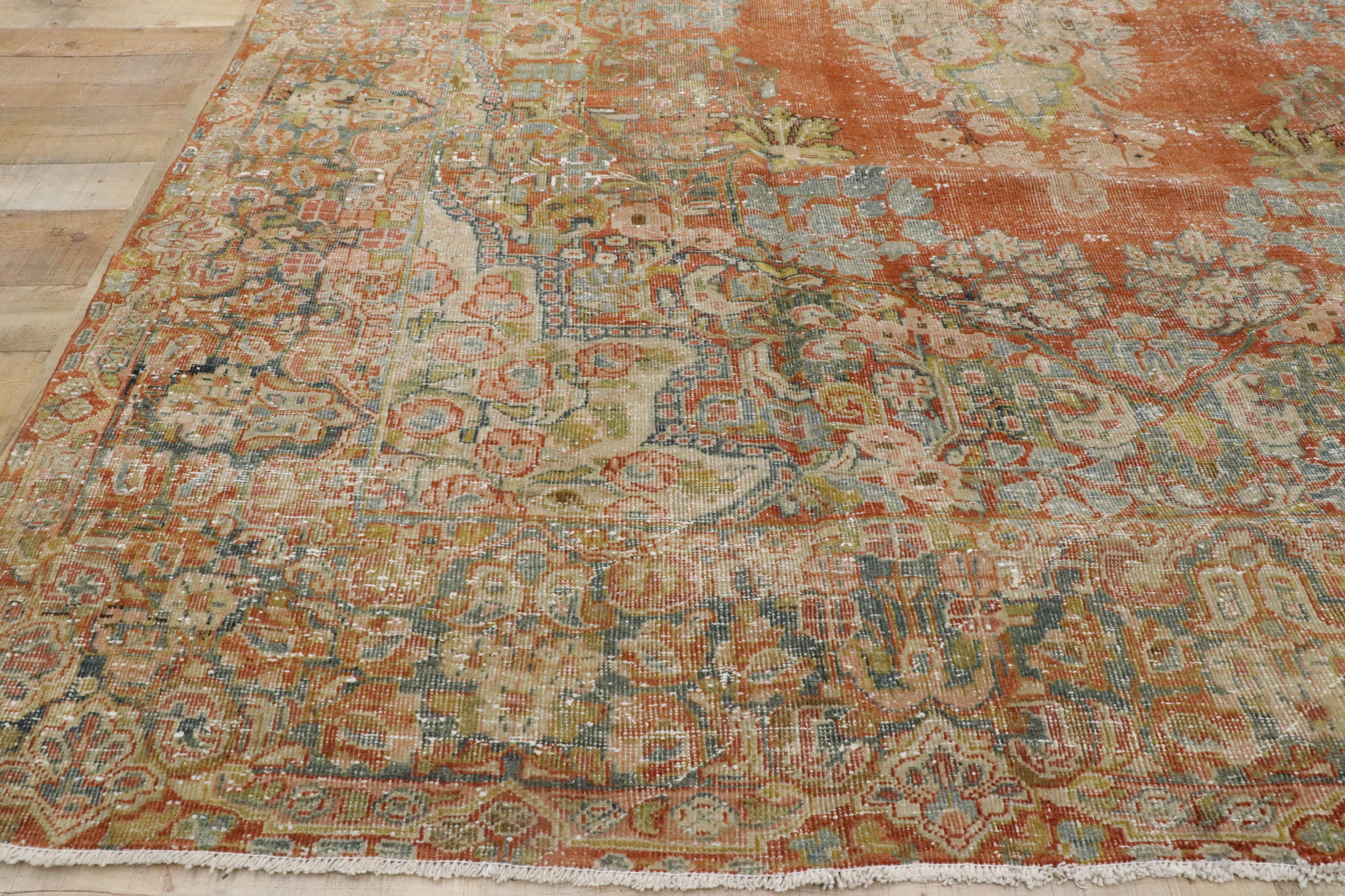 Distressed Antique Persian Mahal Carpet with Spanish Colonial Style For Sale 4