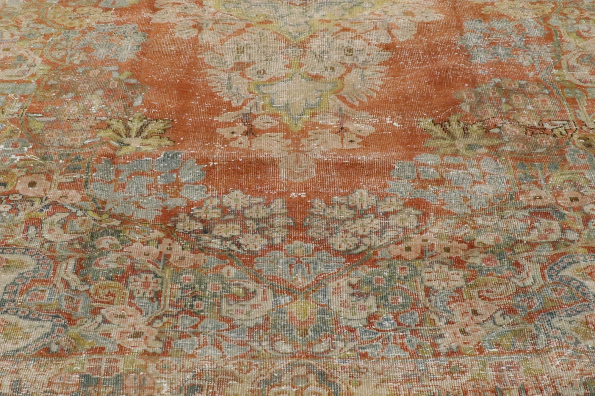 Distressed Antique Persian Mahal Carpet with Spanish Colonial Style For Sale 6