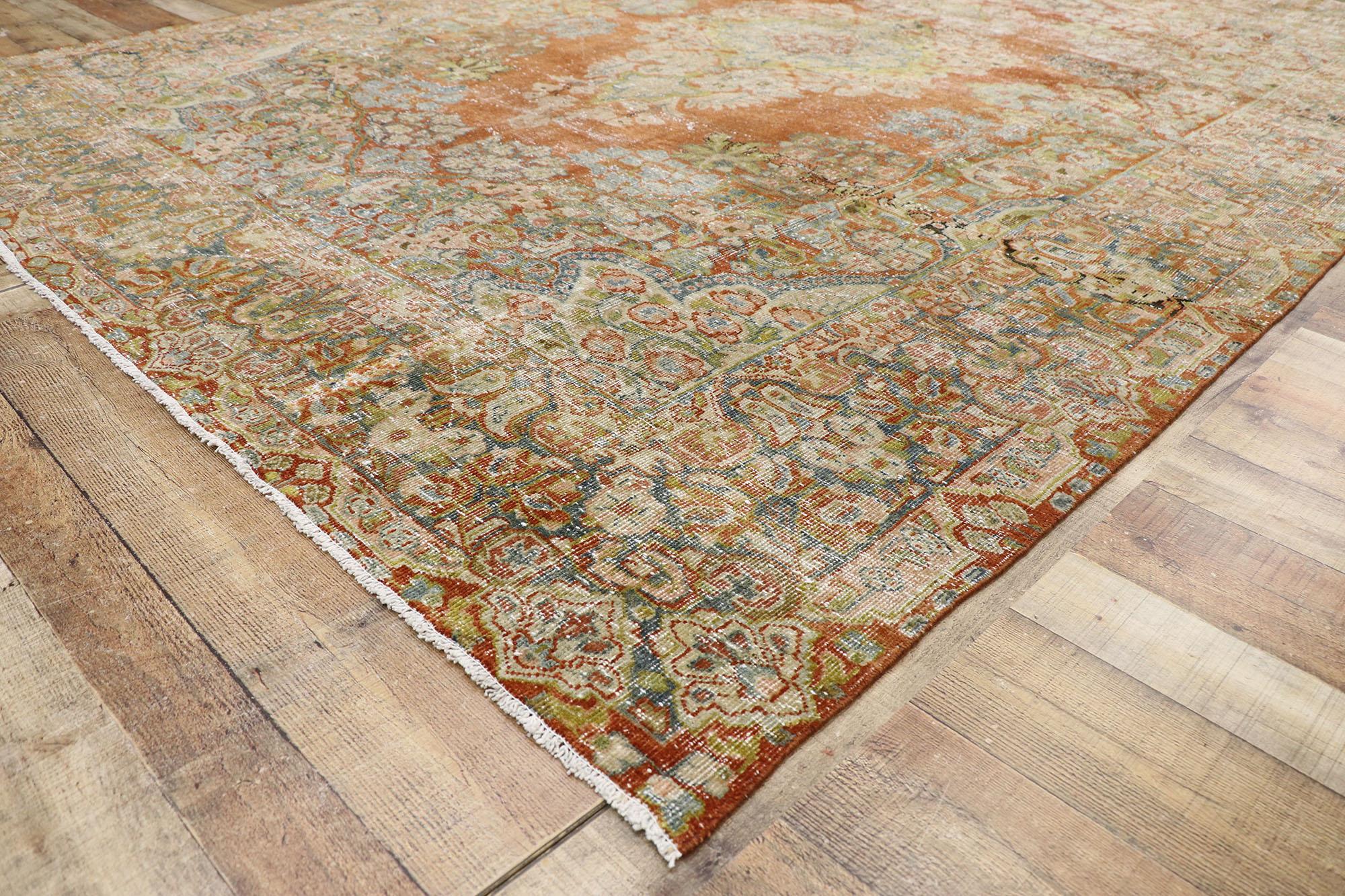 Distressed Antique Persian Mahal Rug with Spanish Renaissance Style In Distressed Condition For Sale In Dallas, TX