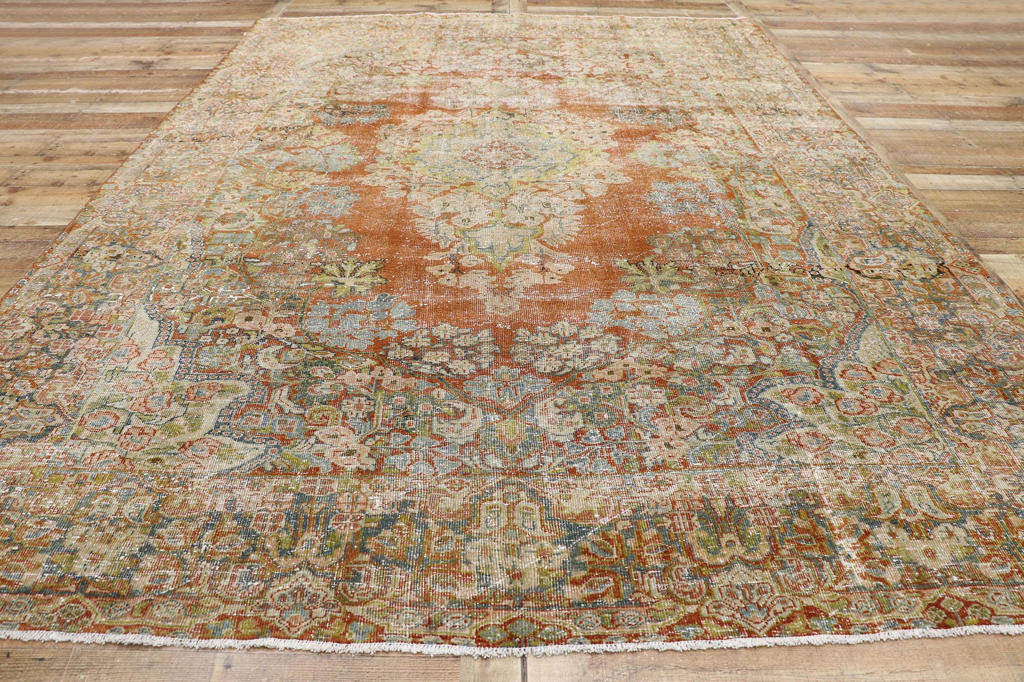 20th Century Distressed Antique Persian Mahal Rug with Spanish Renaissance Style For Sale