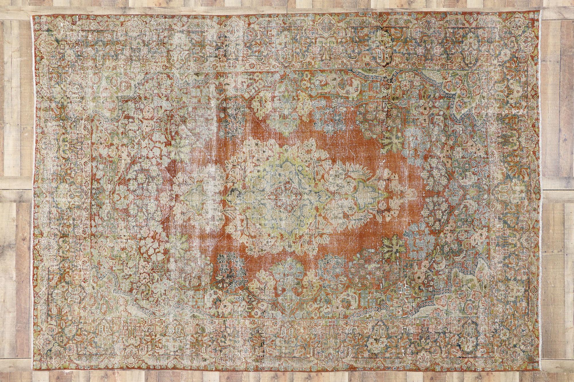 Wool Distressed Antique Persian Mahal Rug with Spanish Renaissance Style For Sale