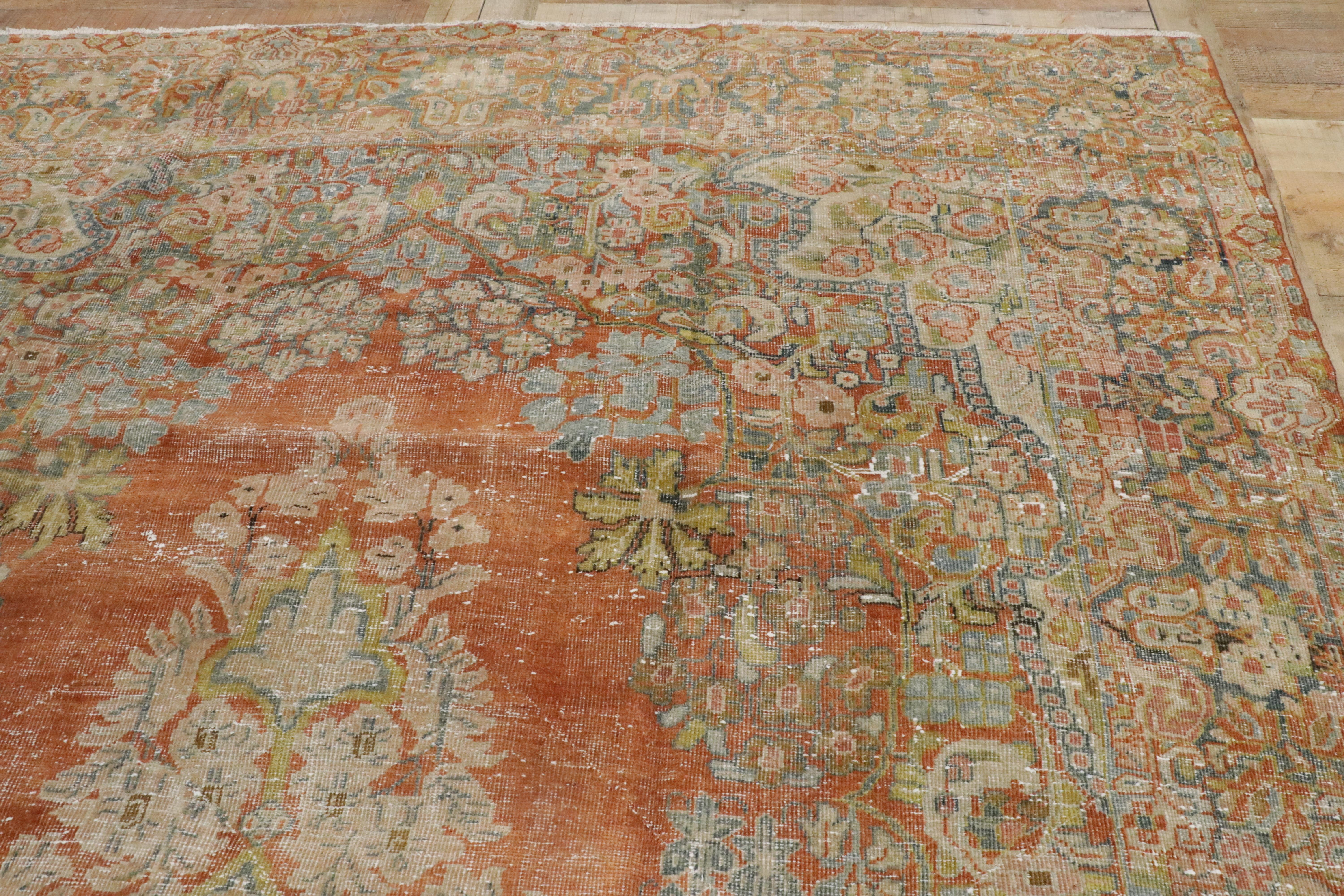 Distressed Antique Persian Mahal Carpet with Spanish Colonial Style For Sale 1