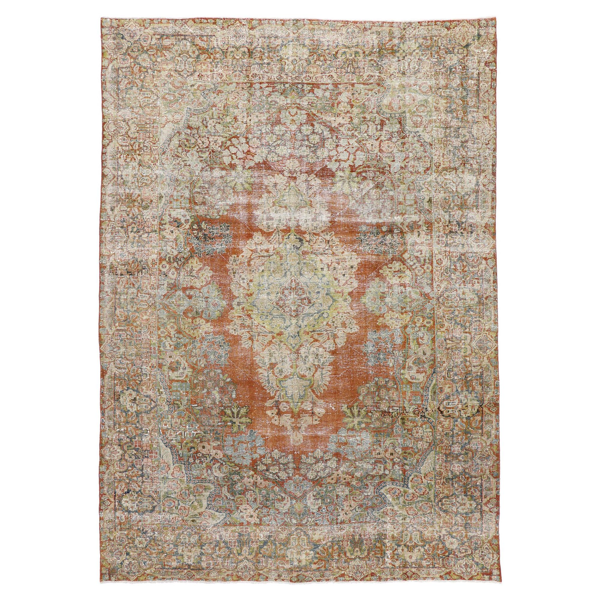 Distressed Antique Persian Mahal Rug with Spanish Renaissance Style For Sale