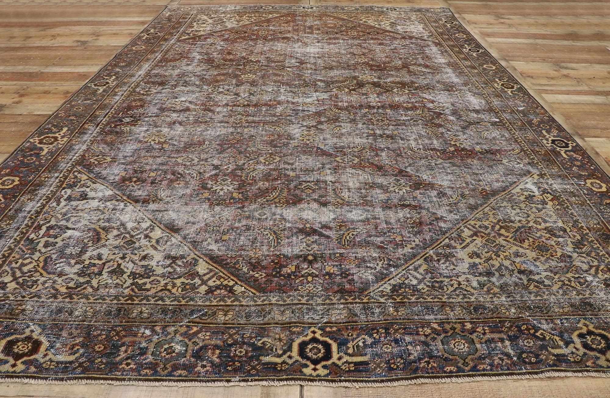  Distressed Antique Persian Mahal Rug with Traditional English Rustic Style  5
