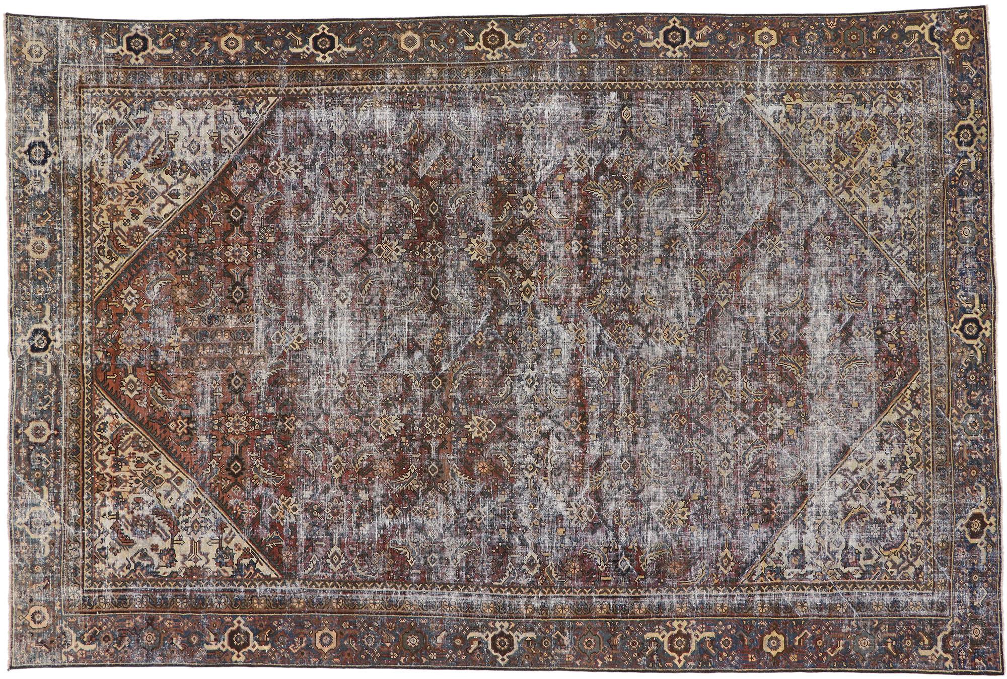  Distressed Antique Persian Mahal Rug with Traditional English Rustic Style  6