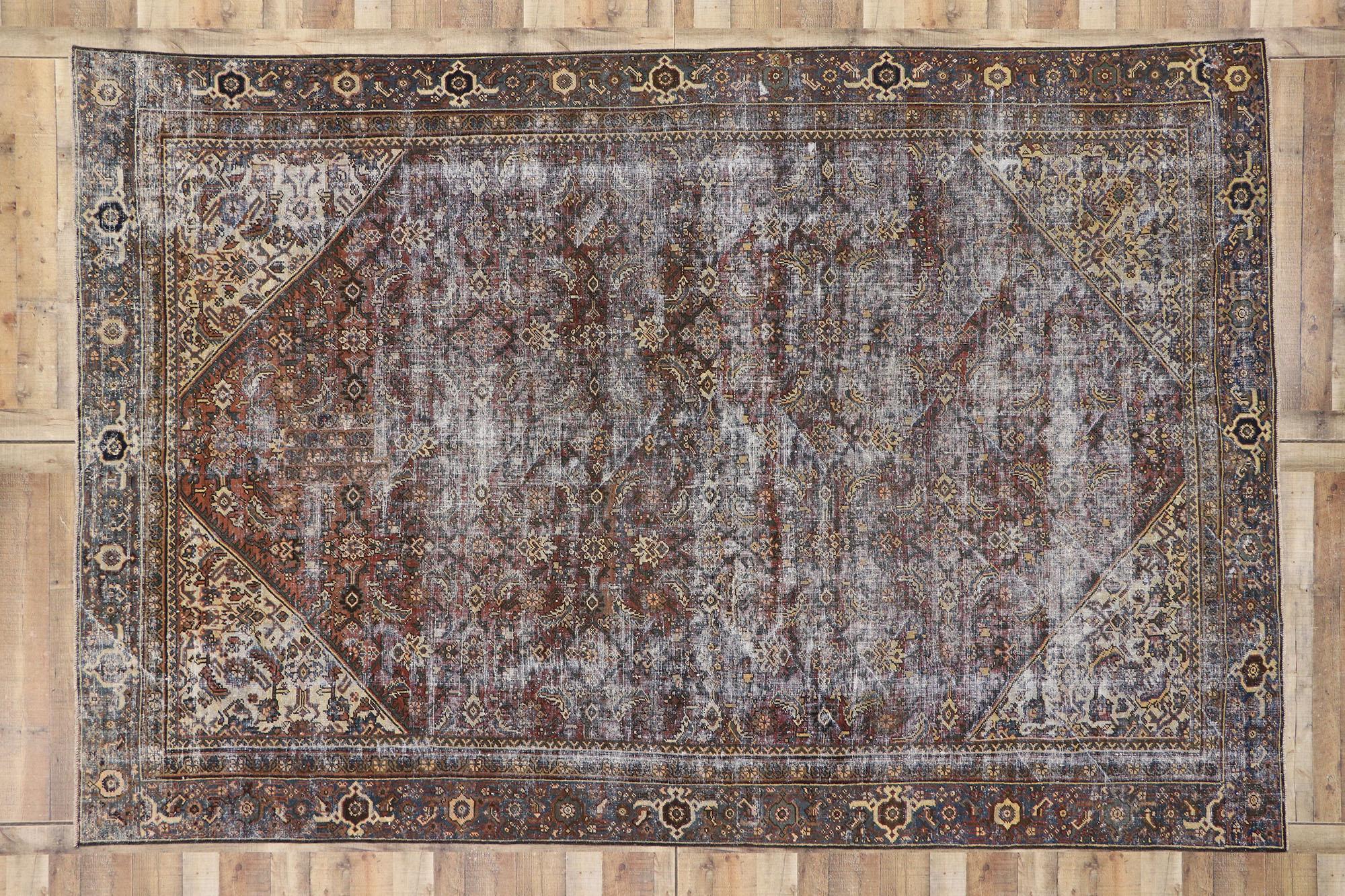  Distressed Antique Persian Mahal Rug with Traditional English Rustic Style  7