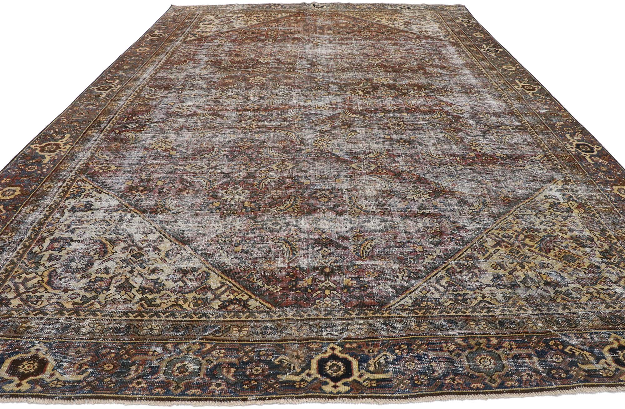 20th Century  Distressed Antique Persian Mahal Rug with Traditional English Rustic Style 