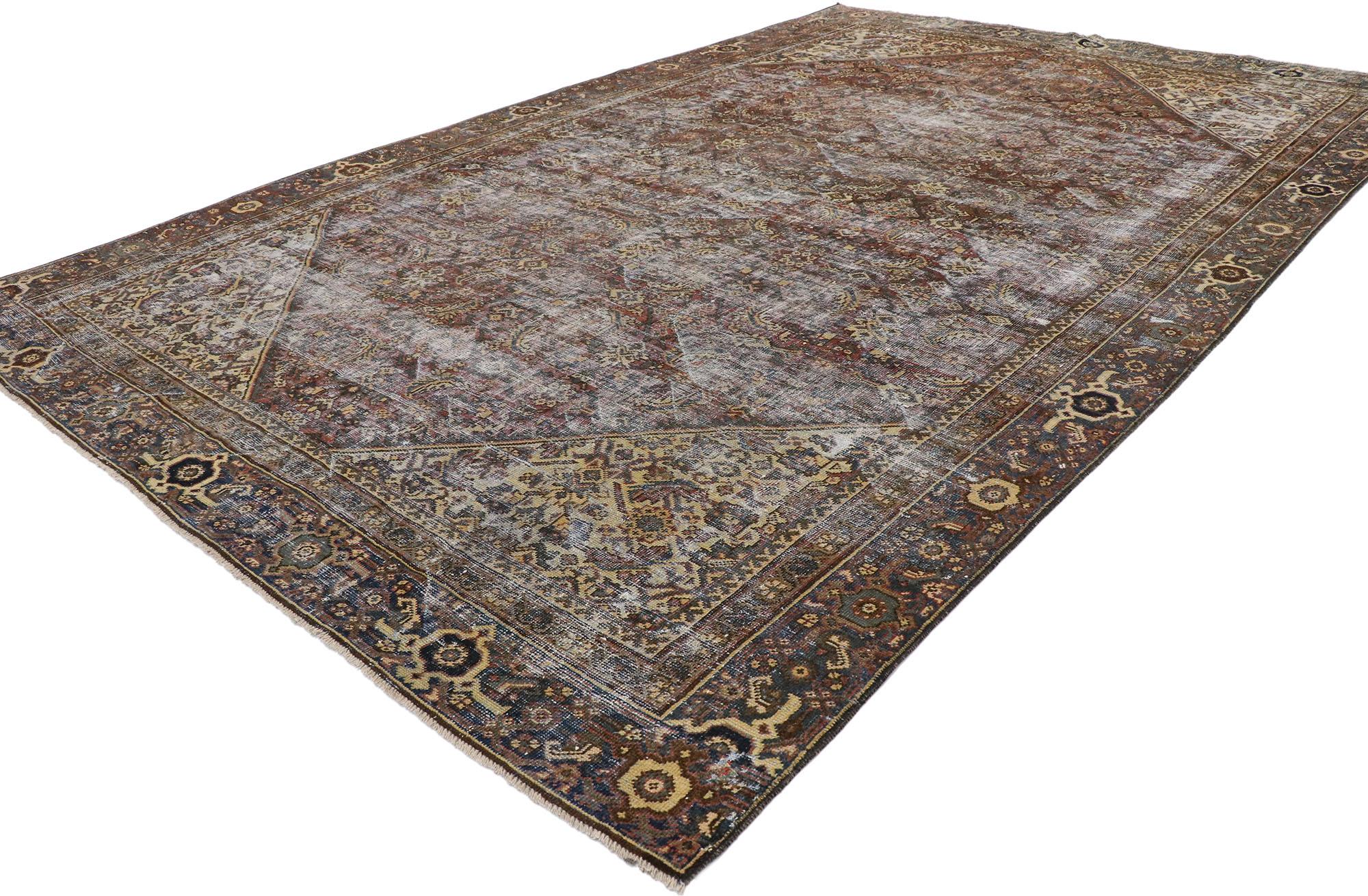 Wool  Distressed Antique Persian Mahal Rug with Traditional English Rustic Style 