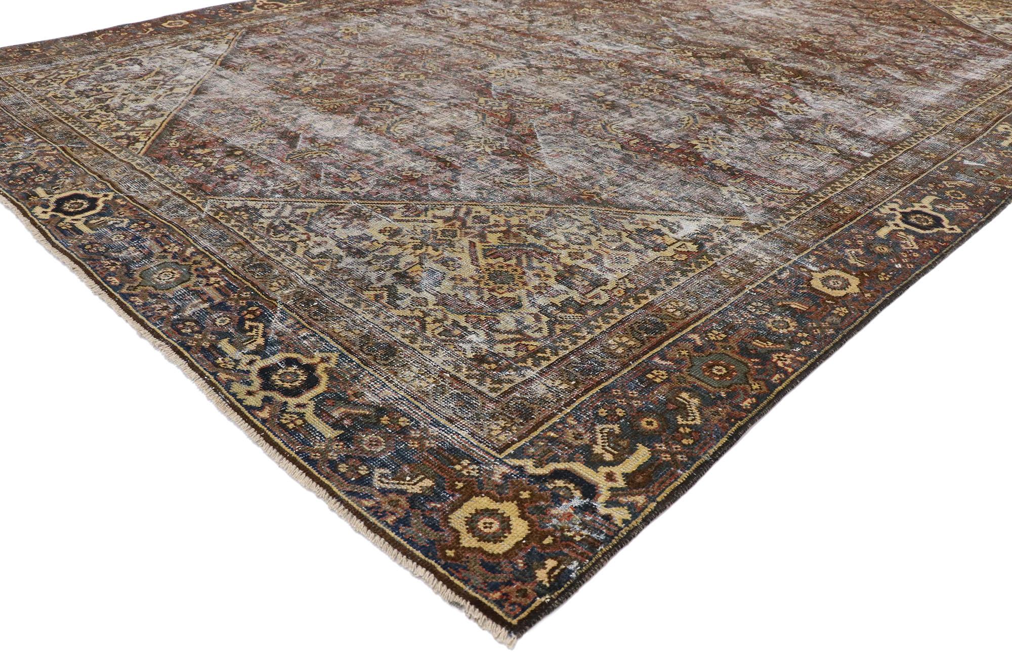  Distressed Antique Persian Mahal Rug with Traditional English Rustic Style  1