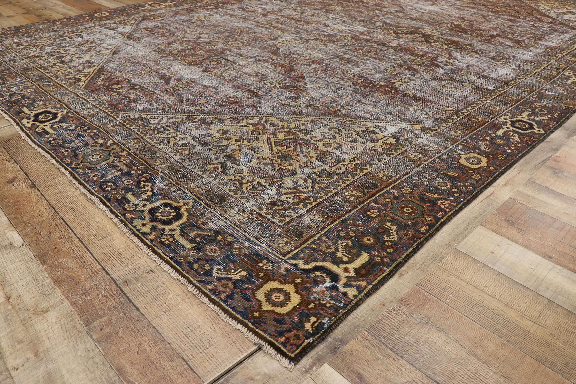  Distressed Antique Persian Mahal Rug with Traditional English Rustic Style  2