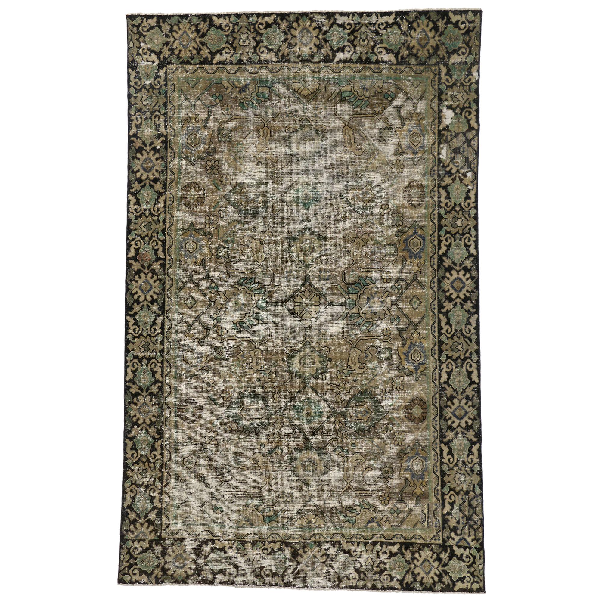 Distressed Antique Persian Mahal Rug with Traditional English Rustic Style For Sale