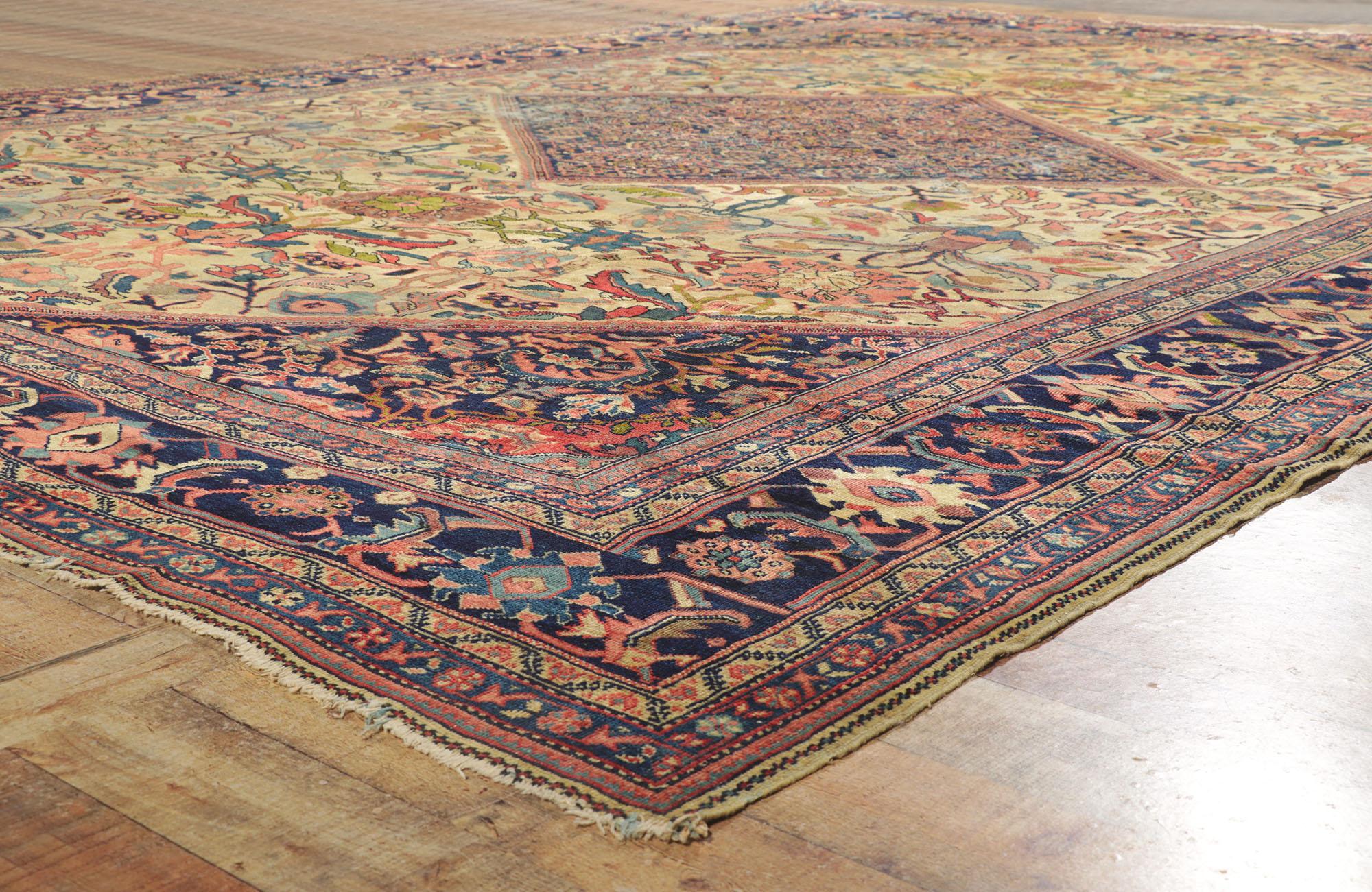 Wool Distressed Antique Persian Mahal Rug with Weathered Rustic Style For Sale