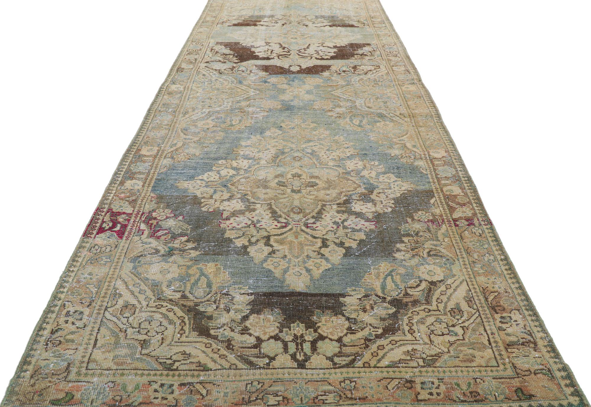 Hand-Knotted Distressed Antique Persian Mahal Runner For Sale