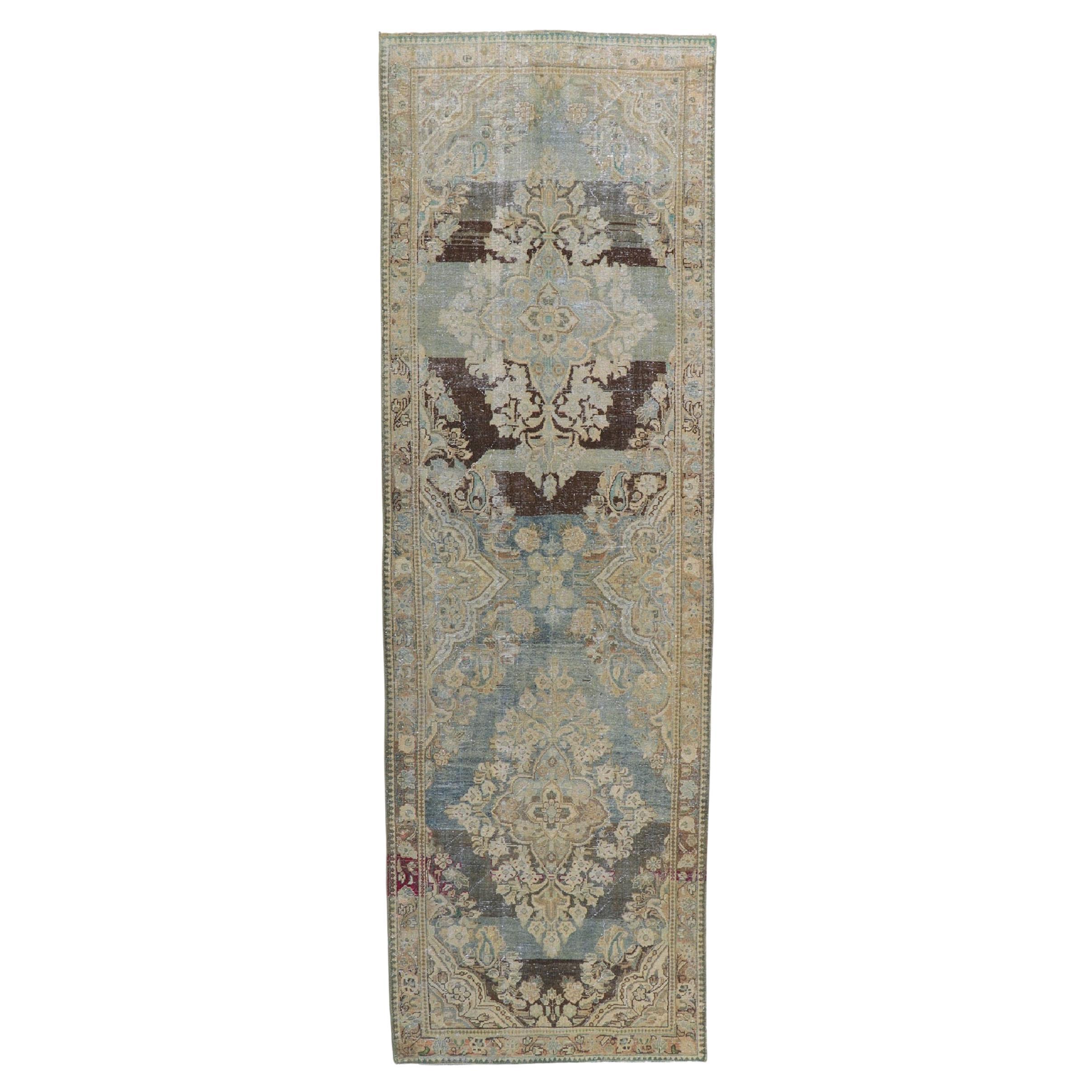 Distressed Antique Persian Mahal Runner For Sale
