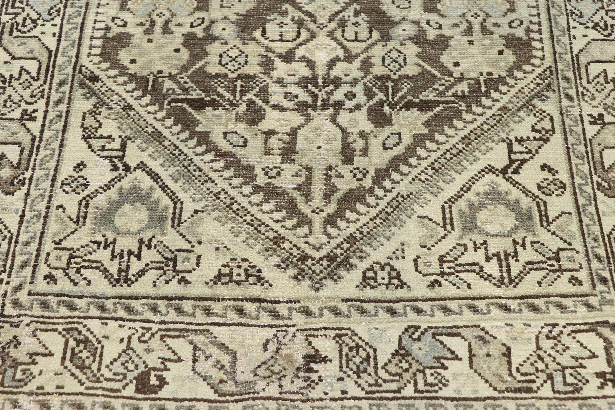 Hand-Knotted Distressed Antique Persian Mahal Runner with Modern Rustic Artisan Style For Sale