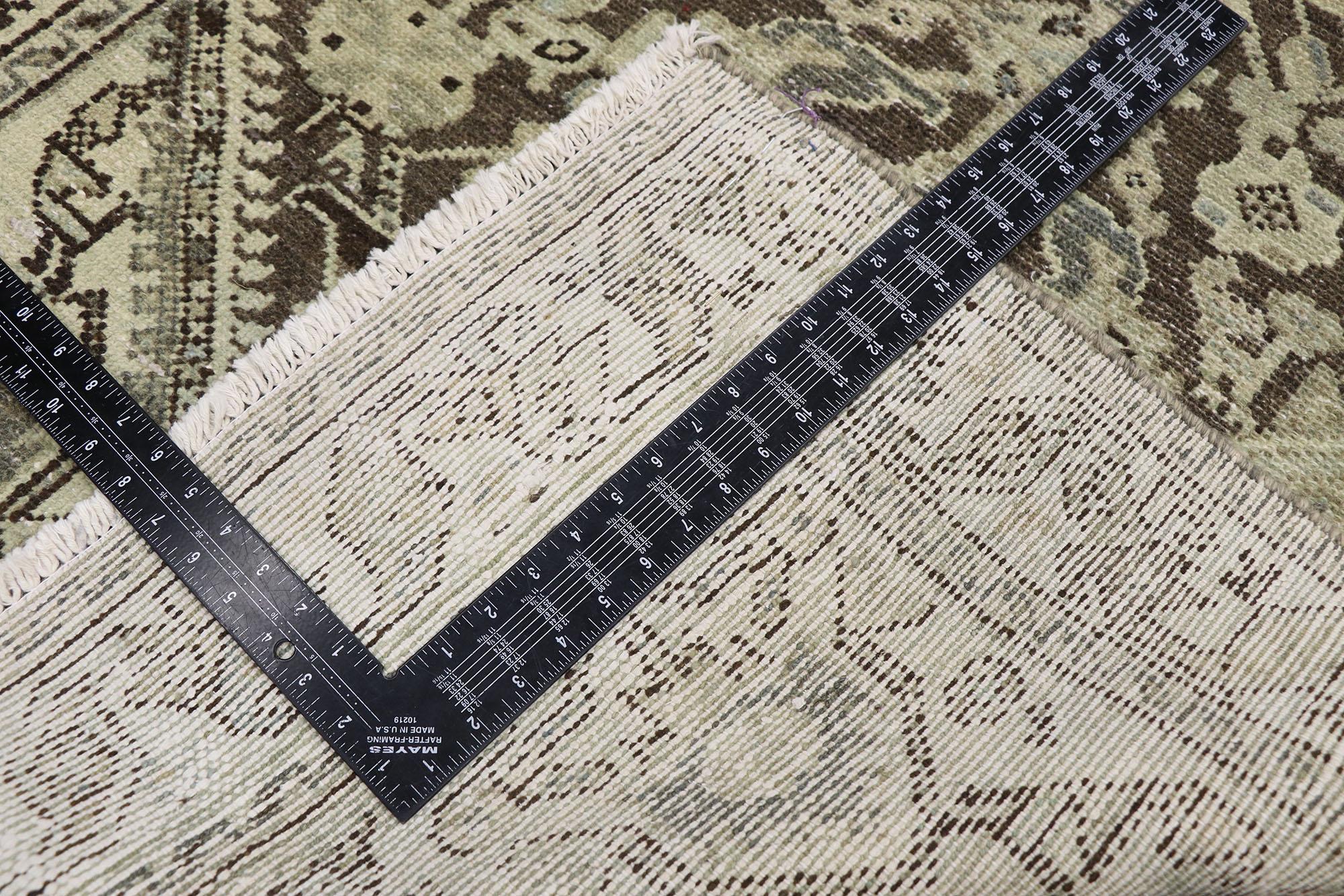 Distressed Antique Persian Mahal Runner with Modern Rustic Artisan Style In Distressed Condition For Sale In Dallas, TX