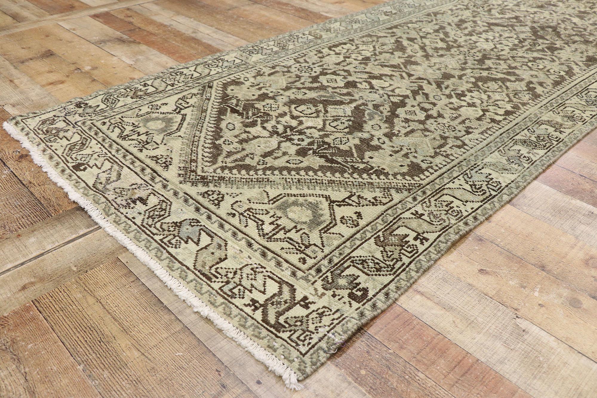 20th Century Distressed Antique Persian Mahal Runner with Modern Rustic Artisan Style For Sale