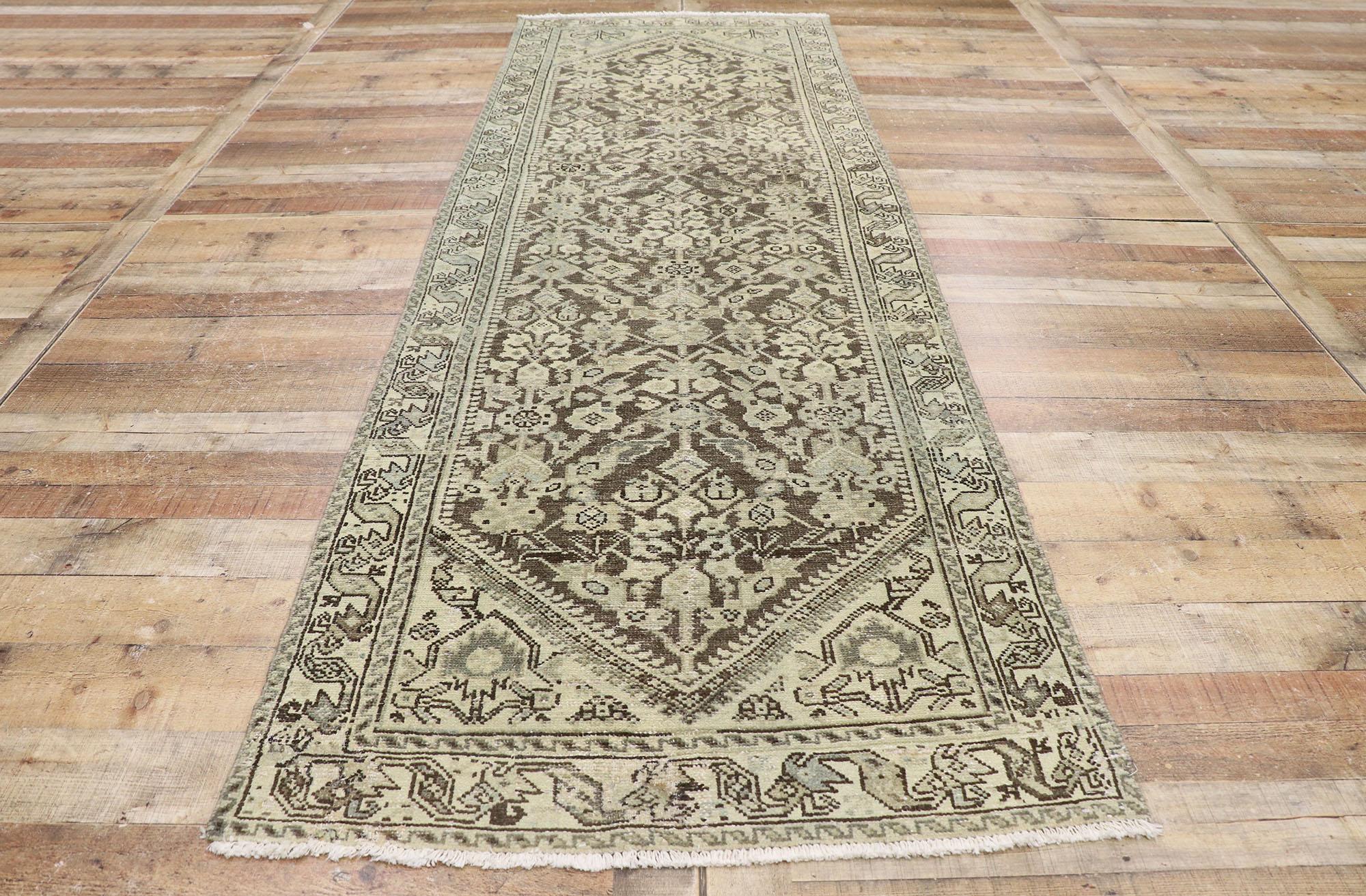 Wool Distressed Antique Persian Mahal Runner with Modern Rustic Artisan Style For Sale