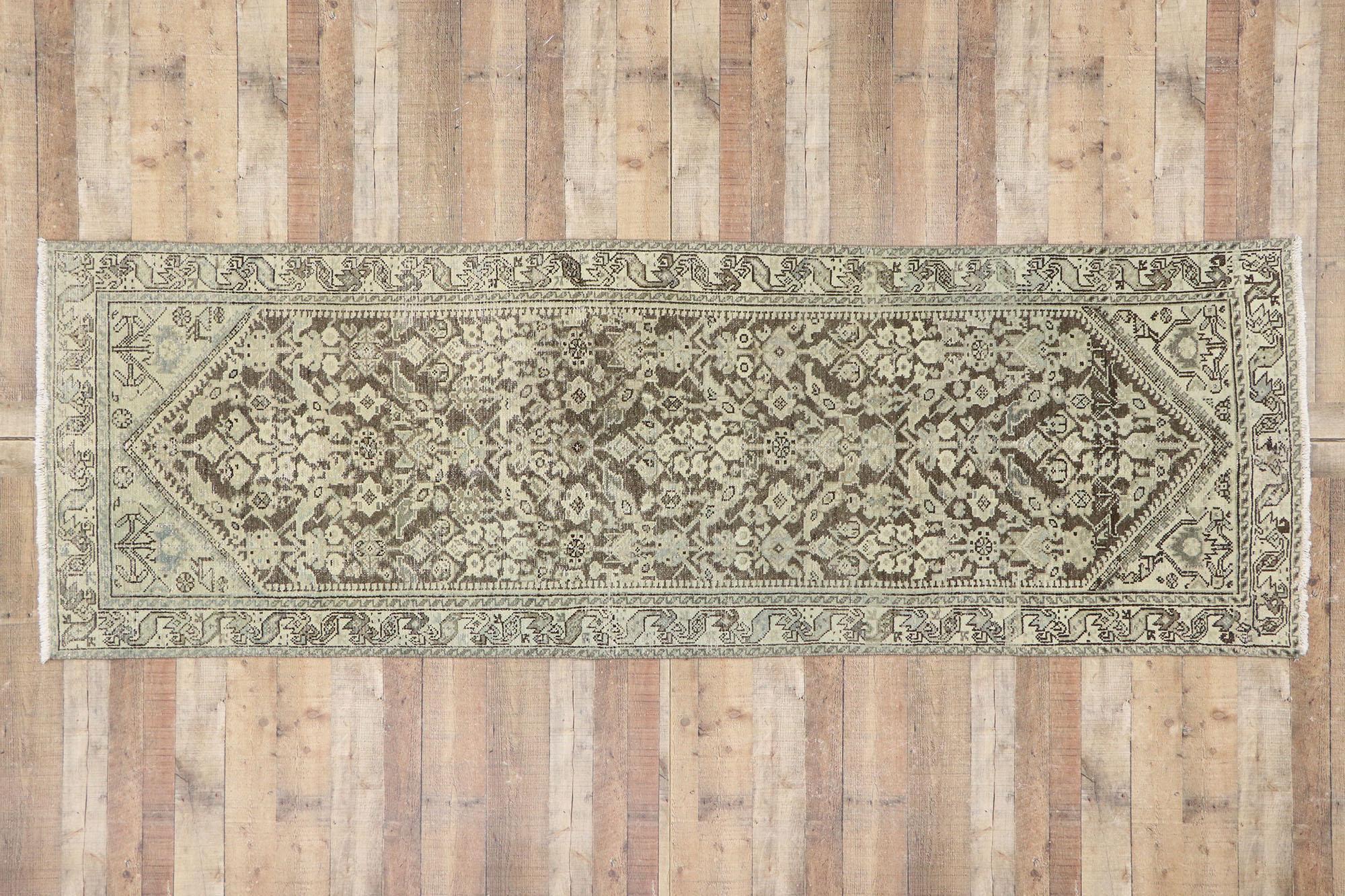 Distressed Antique Persian Mahal Runner with Modern Rustic Artisan Style For Sale 1