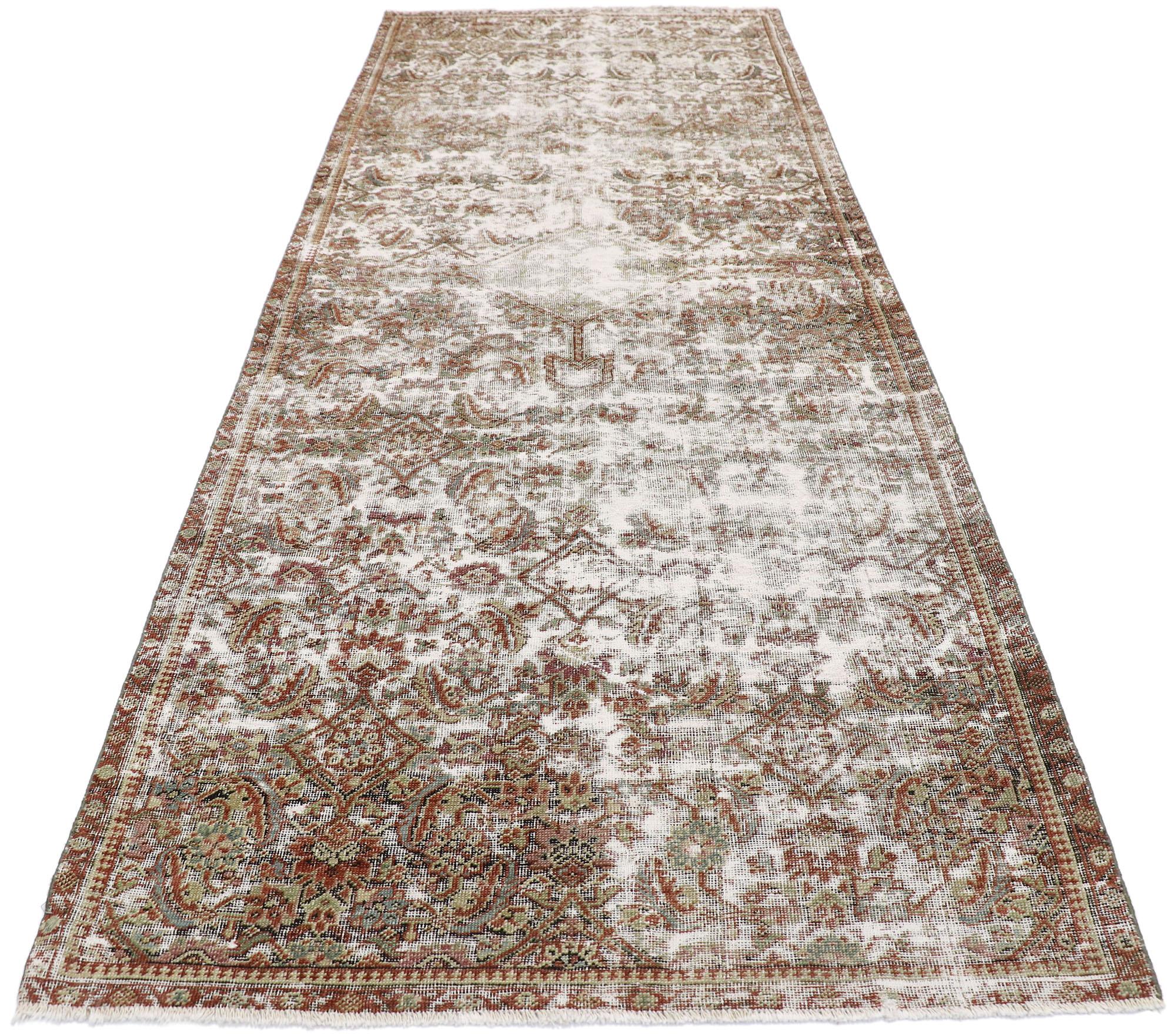 Malayer Distressed Antique Persian Mahal Runner with Modern Rustic Industrial Style For Sale