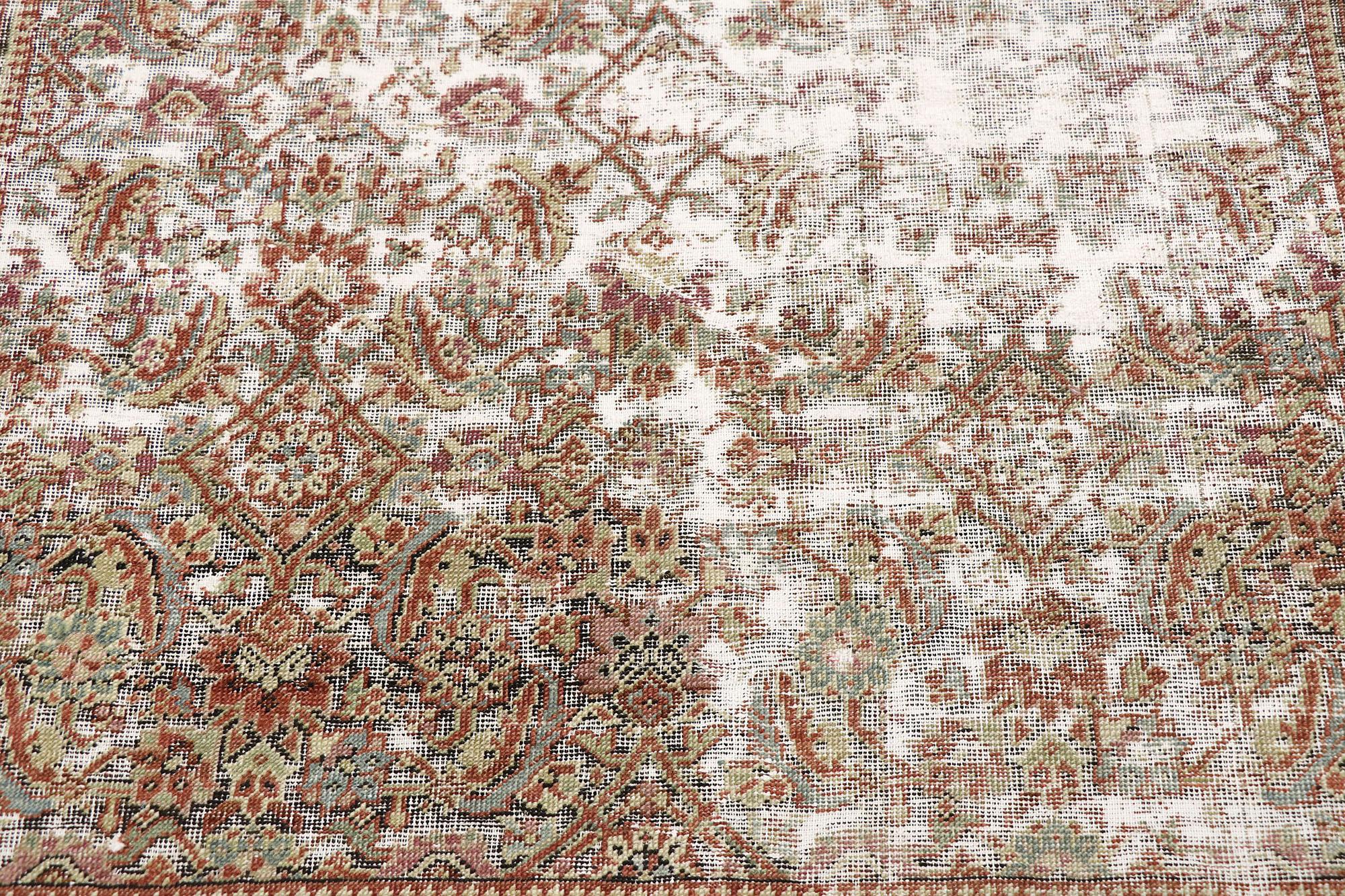 Hand-Knotted Distressed Antique Persian Mahal Runner with Modern Rustic Industrial Style For Sale