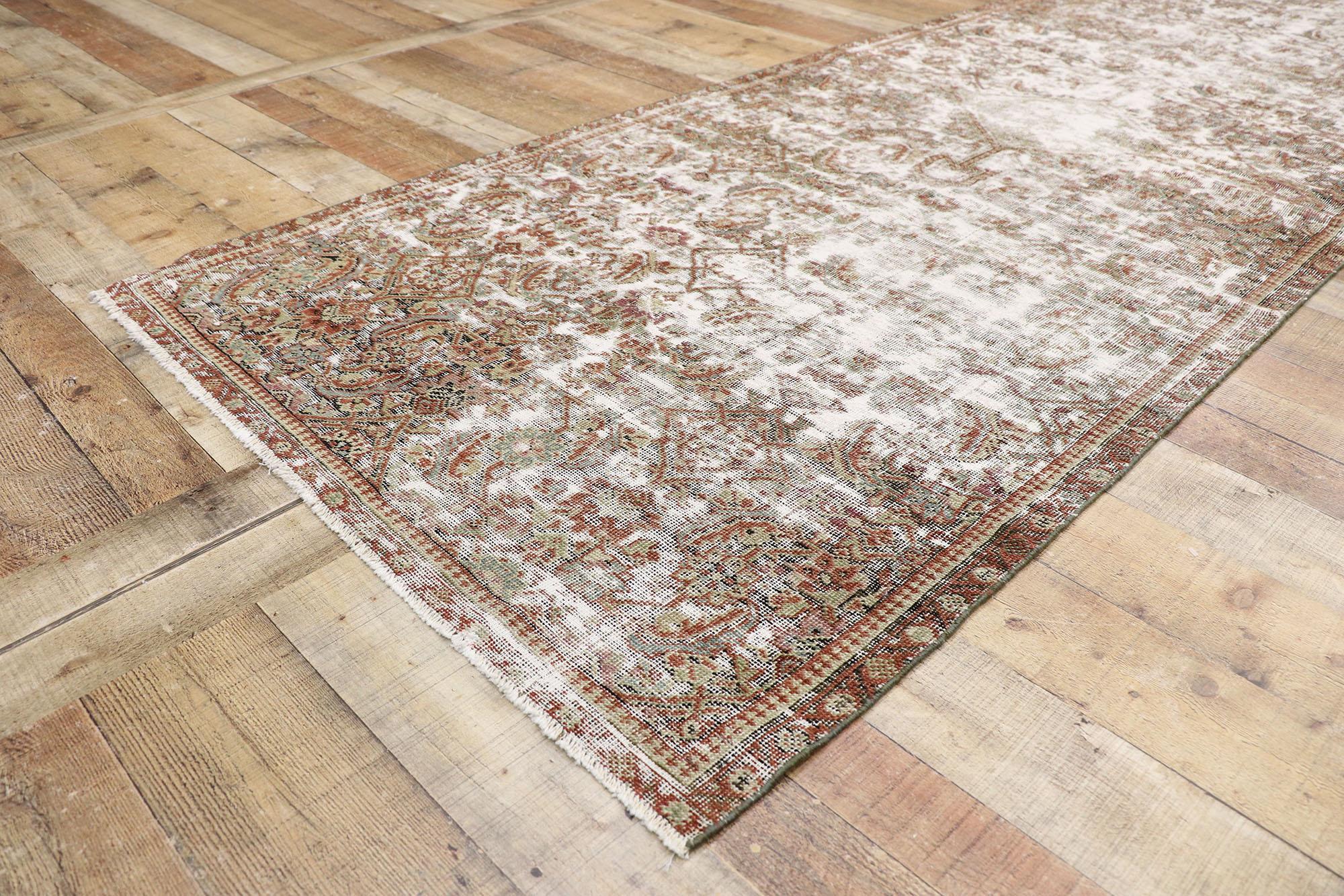 20th Century Distressed Antique Persian Mahal Runner with Modern Rustic Industrial Style For Sale