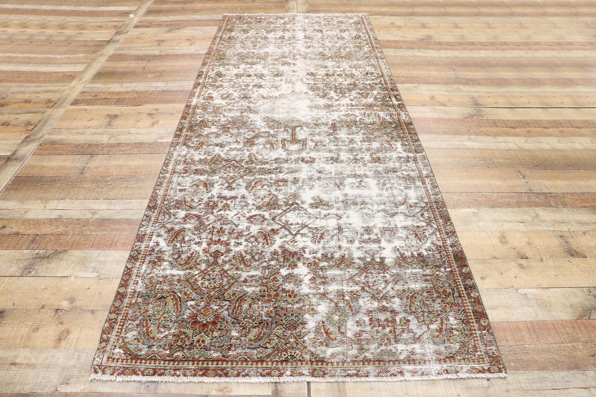 Wool Distressed Antique Persian Mahal Runner with Modern Rustic Industrial Style For Sale