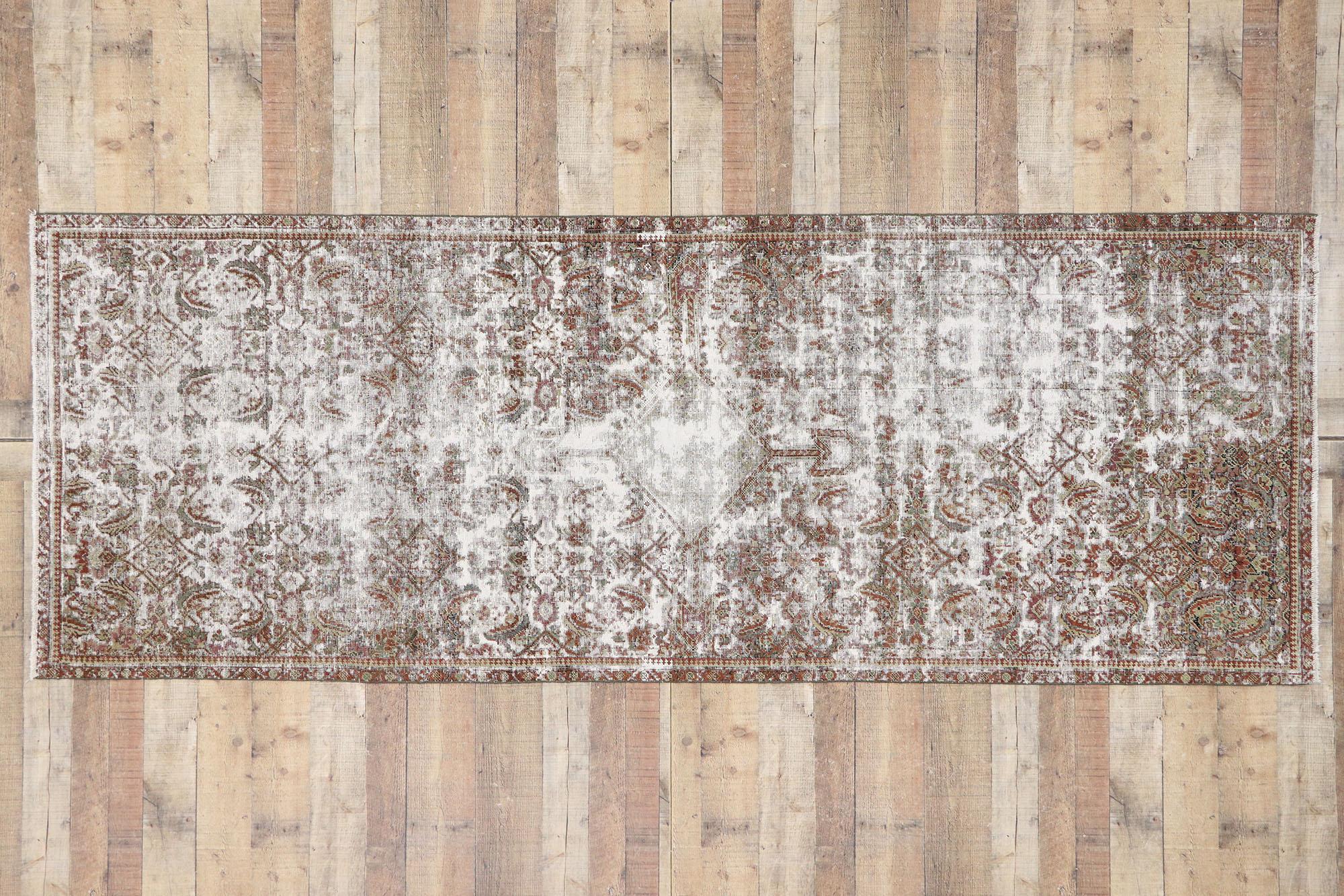 Distressed Antique Persian Mahal Runner with Modern Rustic Industrial Style For Sale 1