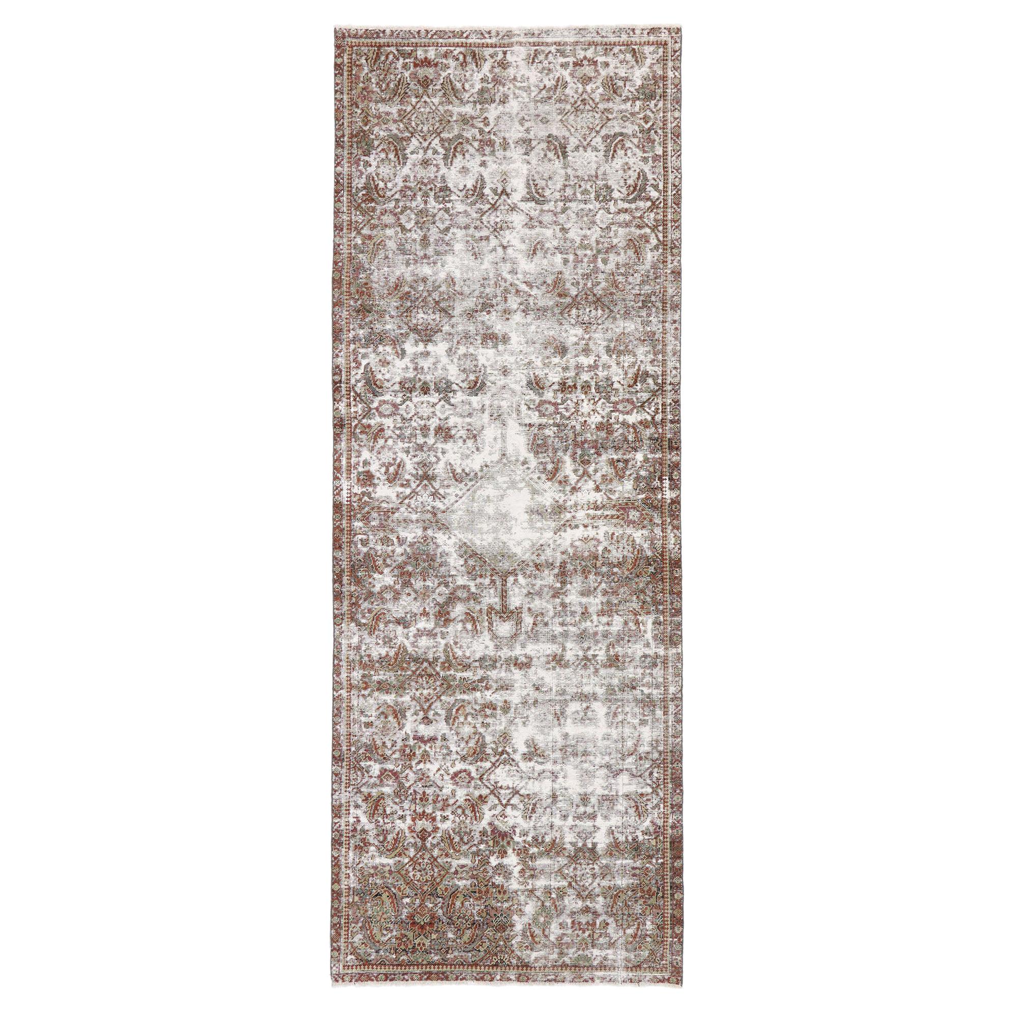 Distressed Antique Persian Mahal Runner with Modern Rustic Industrial Style For Sale