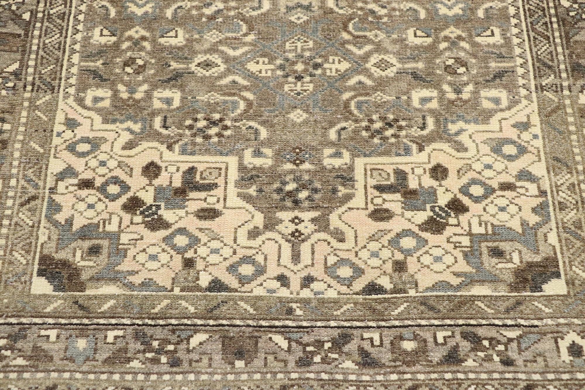 Hand-Knotted Distressed Antique Persian Mahal Runner with Modern Rustic Shaker Style For Sale