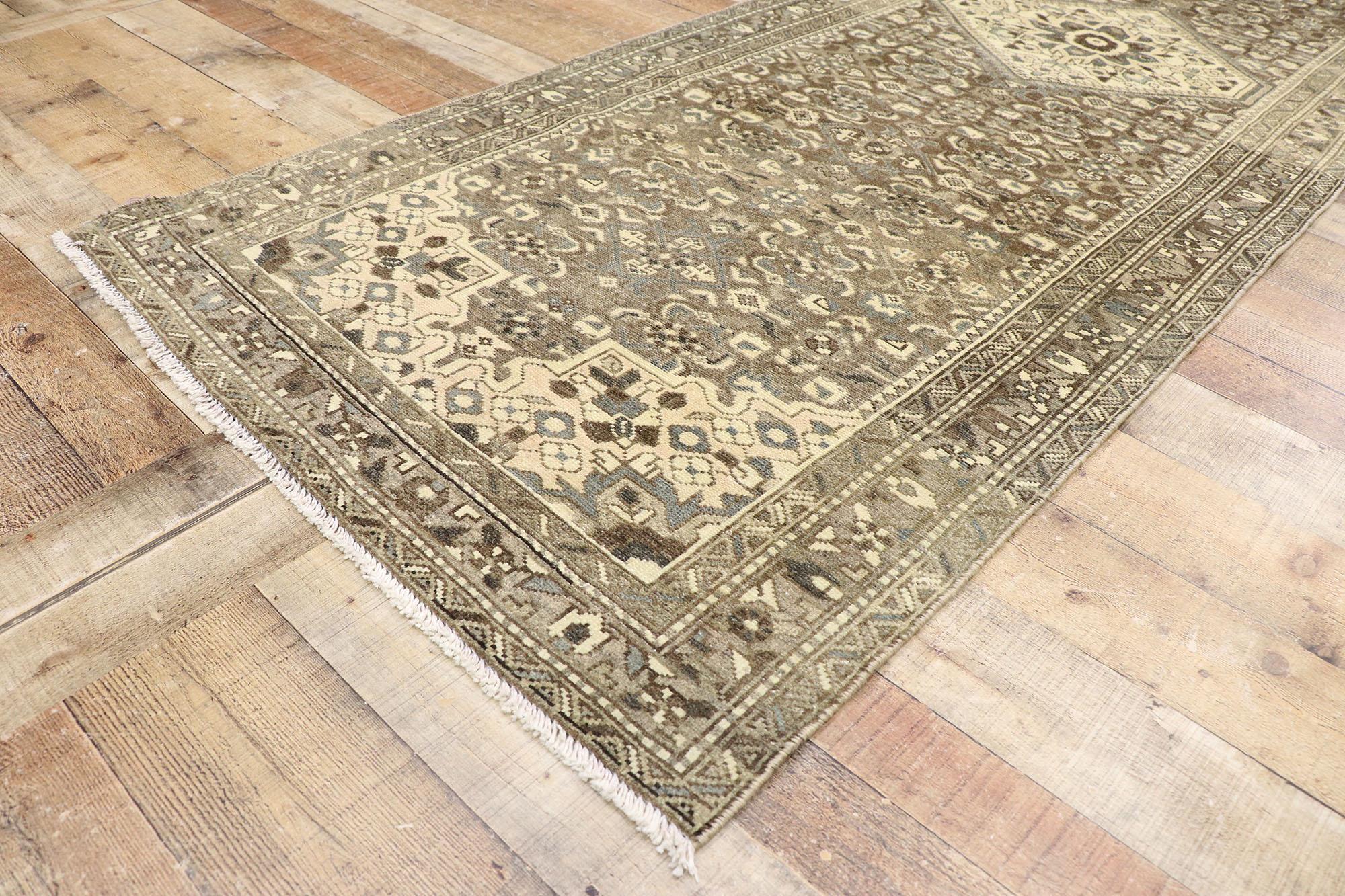 20th Century Distressed Antique Persian Mahal Runner with Modern Rustic Shaker Style For Sale