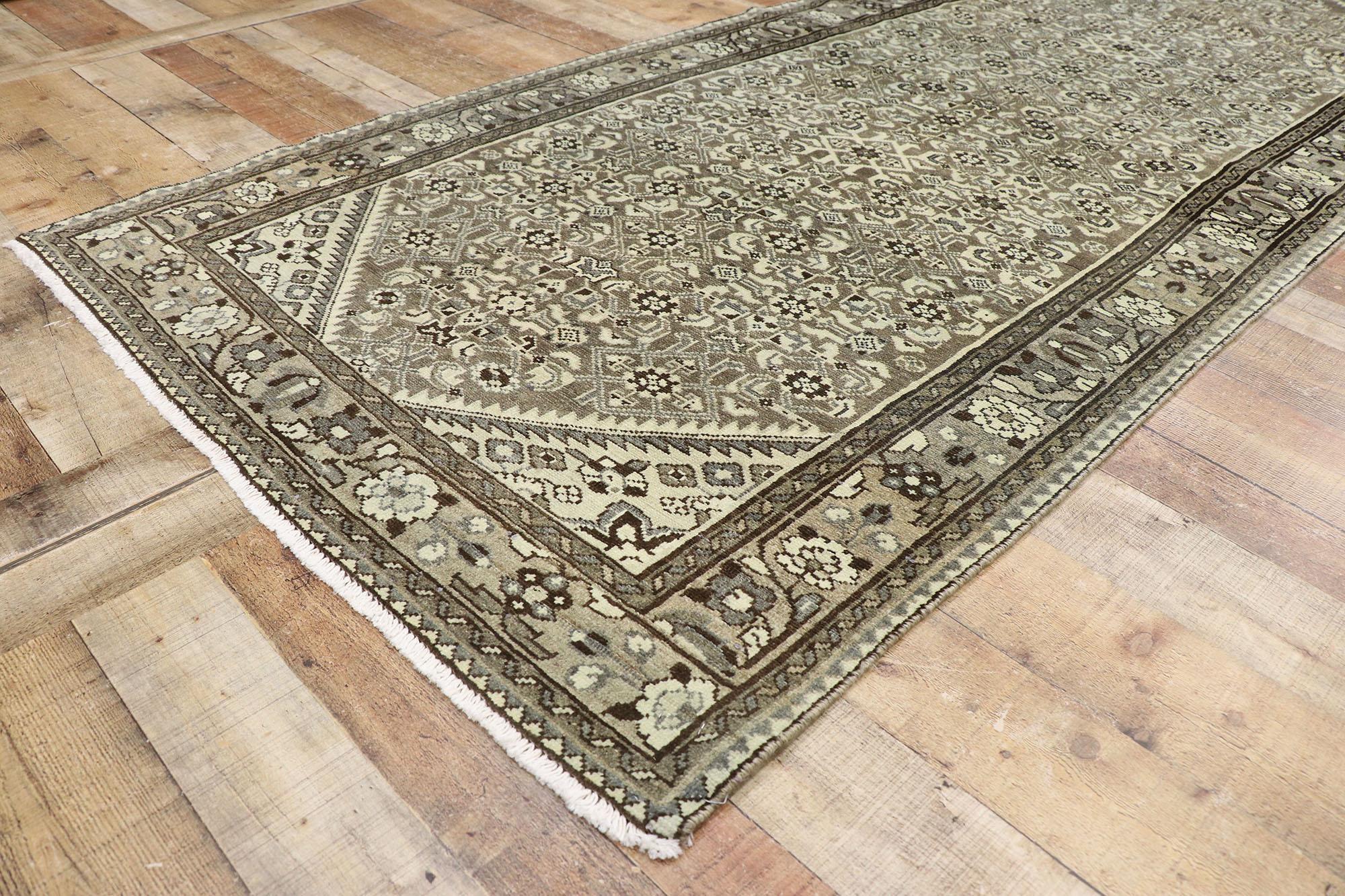 Distressed Antique Persian Mahal Runner with Modern Rustic Shaker Style In Distressed Condition For Sale In Dallas, TX