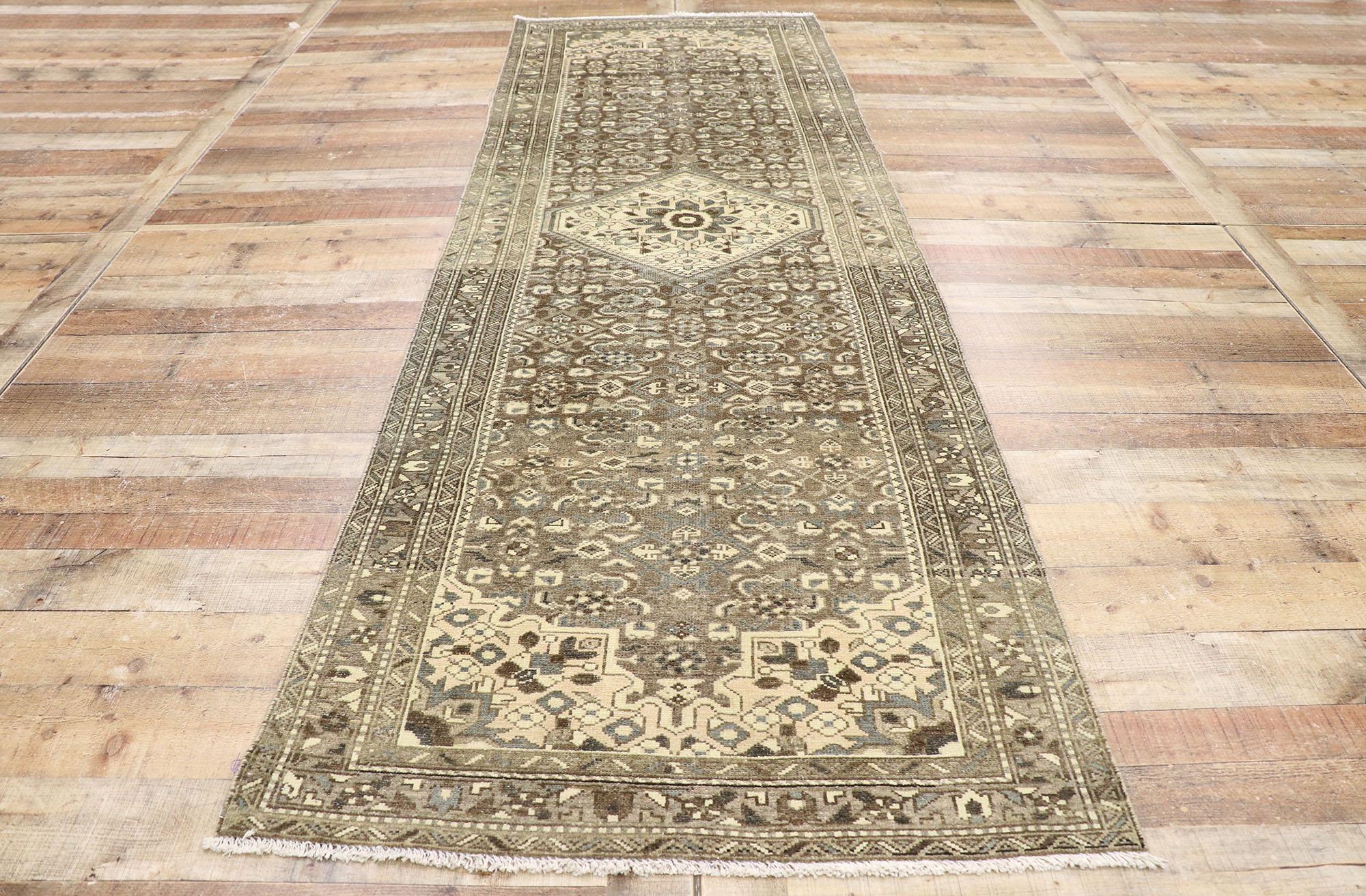 Wool Distressed Antique Persian Mahal Runner with Modern Rustic Shaker Style For Sale