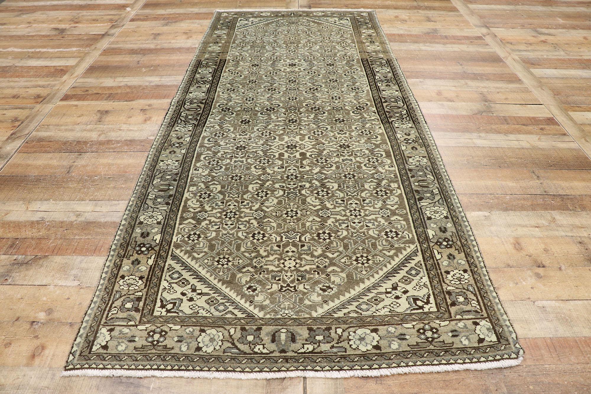 20th Century Distressed Antique Persian Mahal Runner with Modern Rustic Shaker Style For Sale
