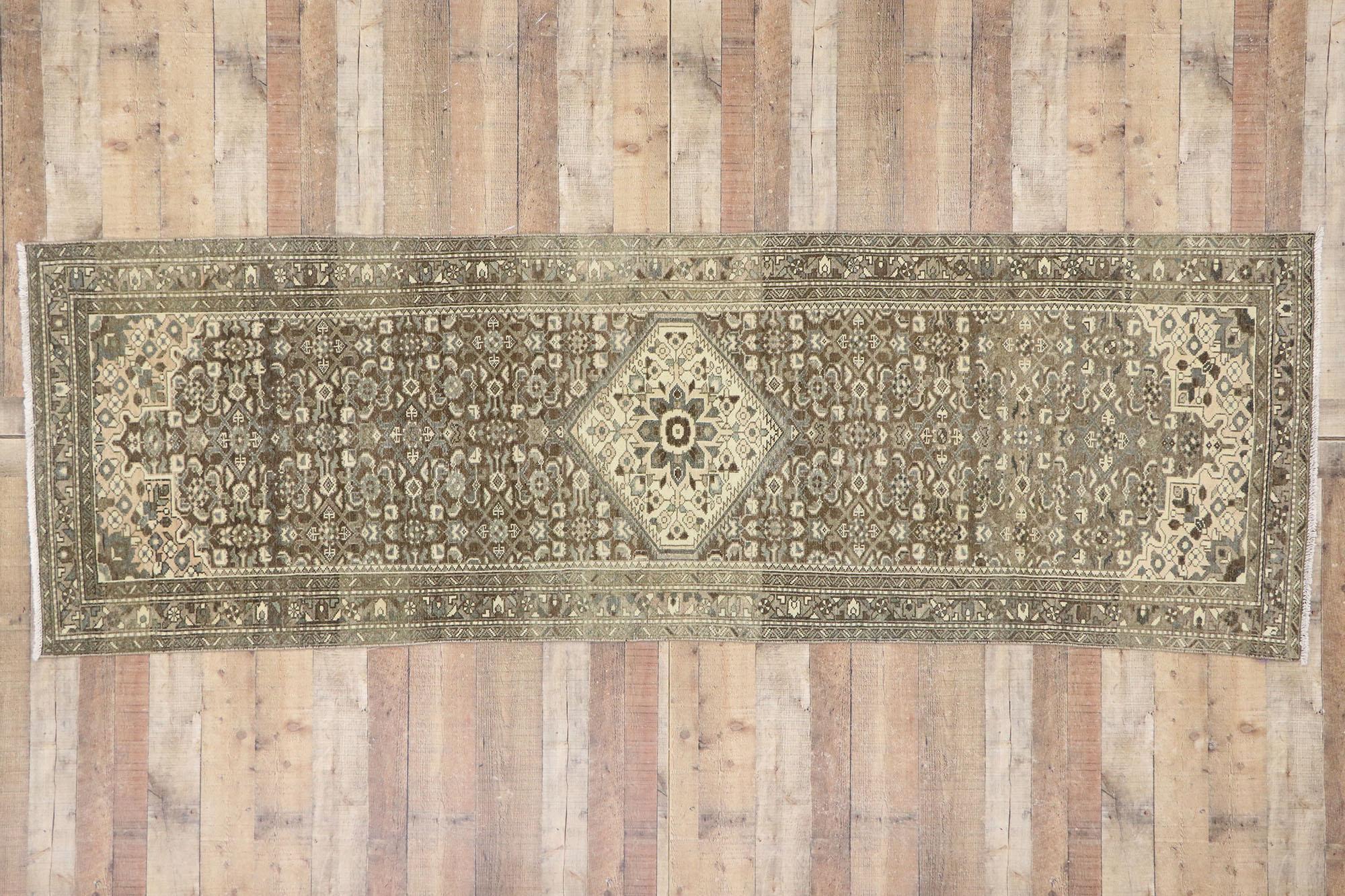 Distressed Antique Persian Mahal Runner with Modern Rustic Shaker Style For Sale 1