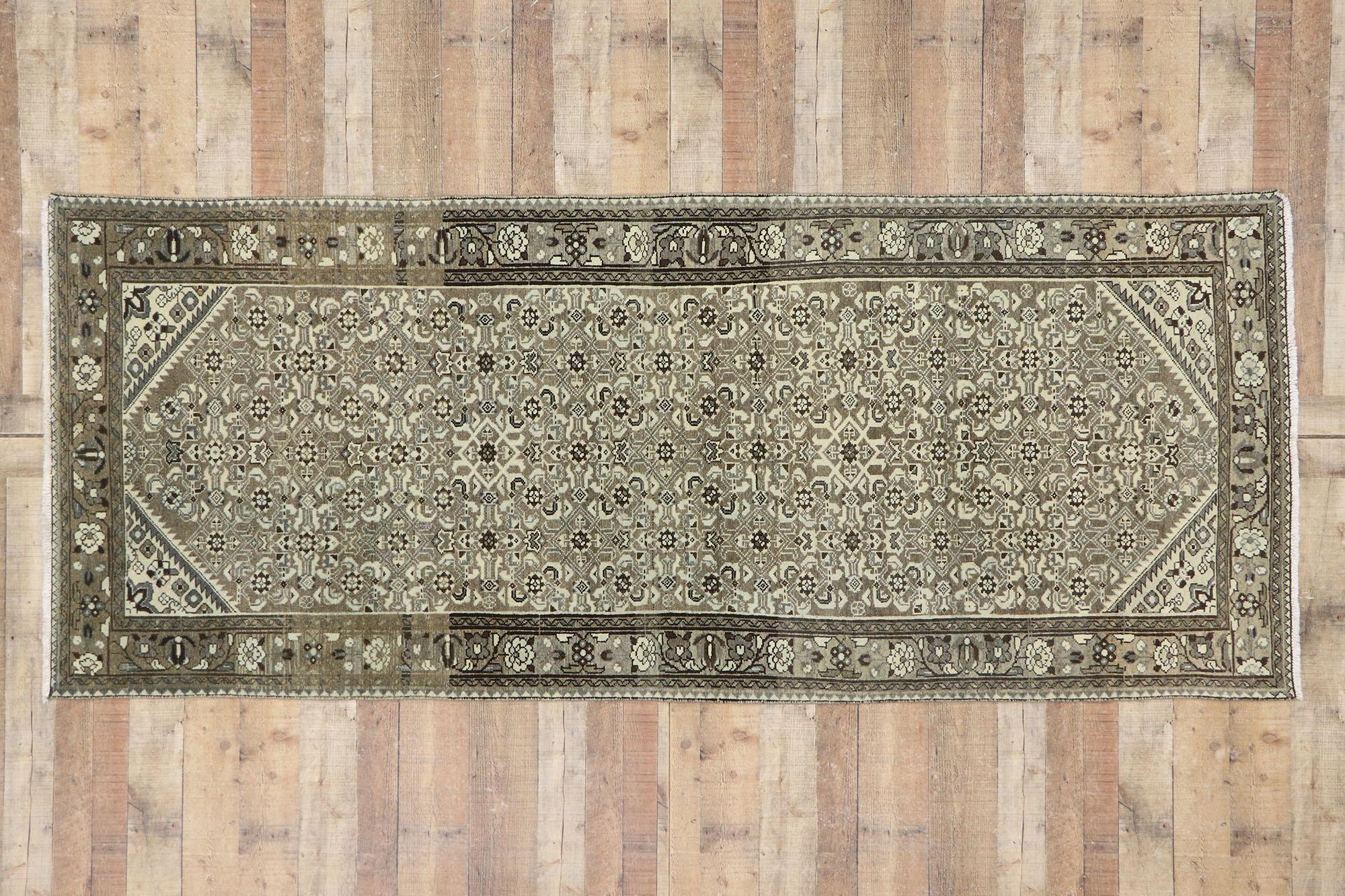Wool Distressed Antique Persian Mahal Runner with Modern Rustic Shaker Style For Sale