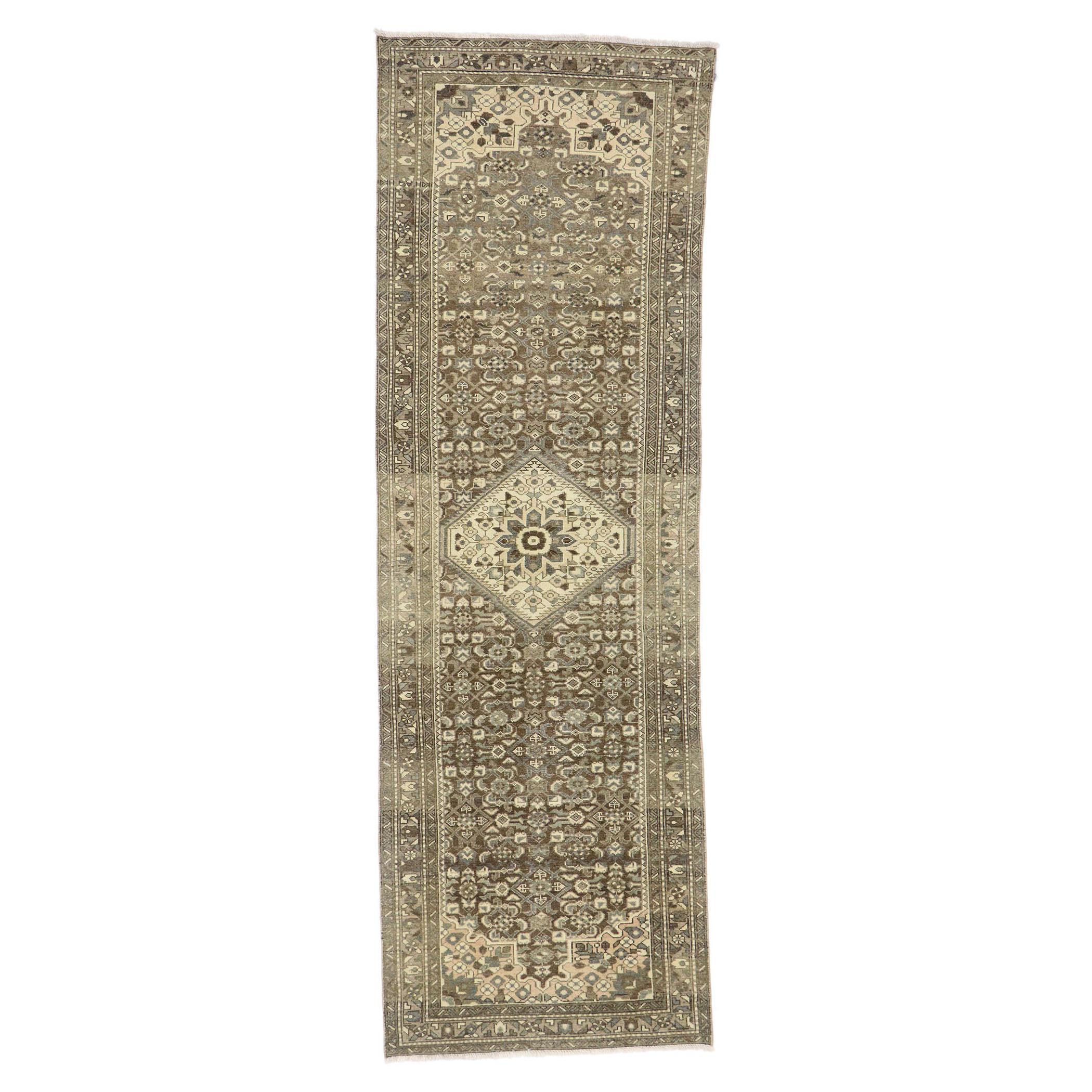 Distressed Antique Persian Mahal Runner with Modern Rustic Shaker Style For Sale
