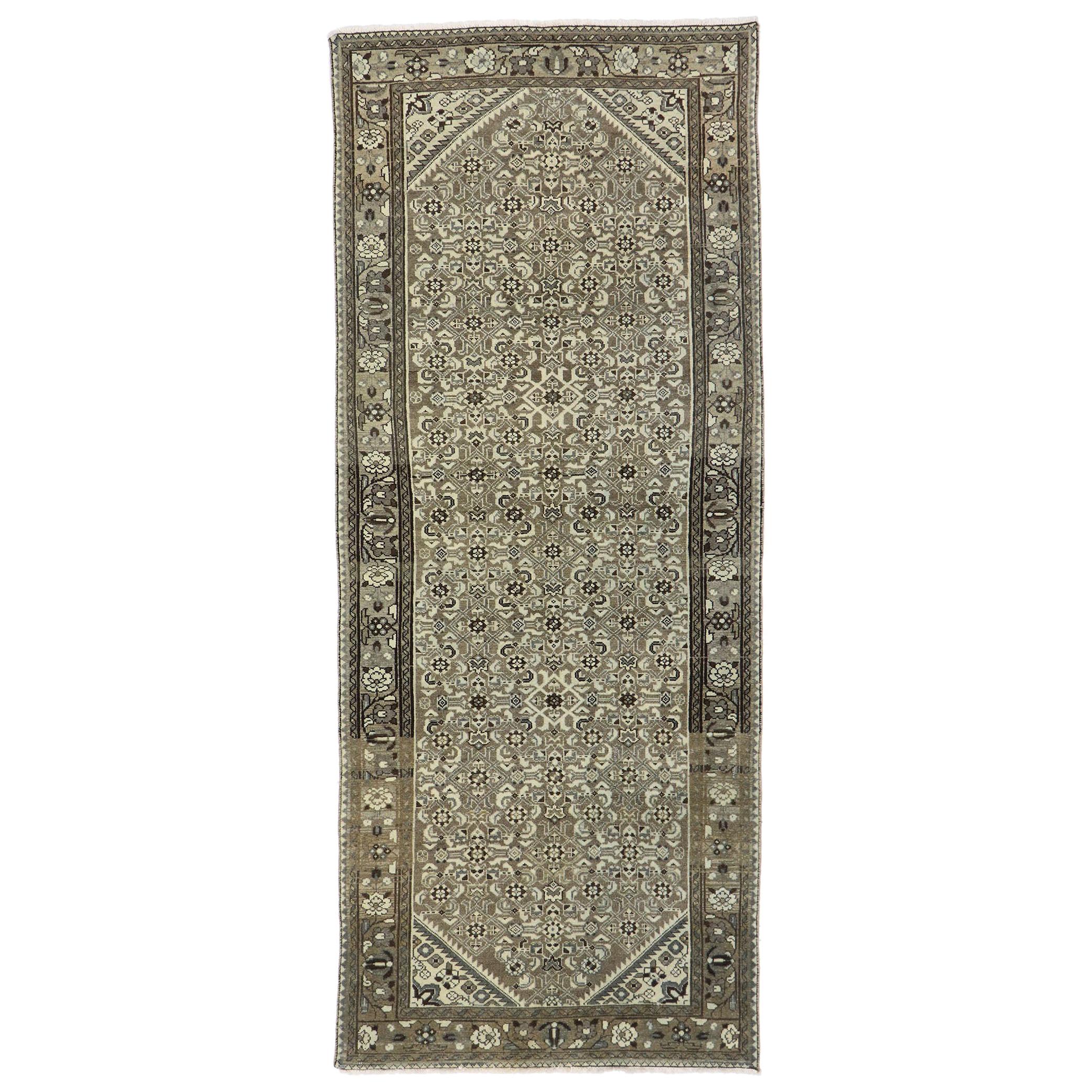 Distressed Antique Persian Mahal Runner with Modern Rustic Shaker Style For Sale