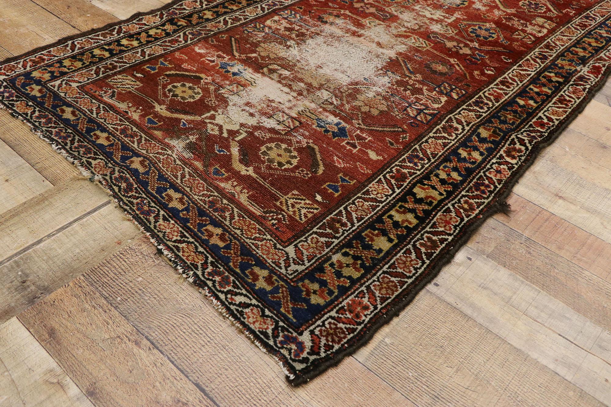 Wool Distressed Antique Persian Mahal Runner with Rustic Artisan Style For Sale