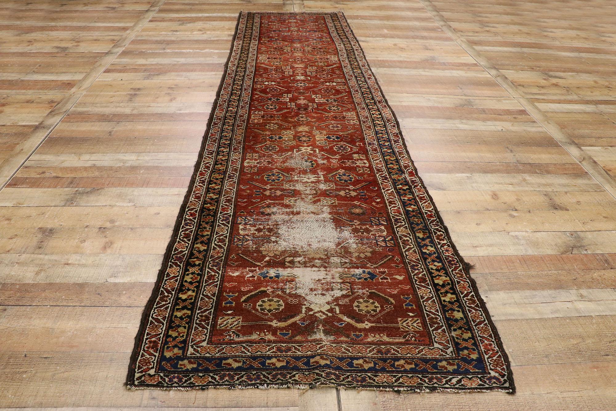 Distressed Antique Persian Mahal Runner with Rustic Artisan Style For Sale 1