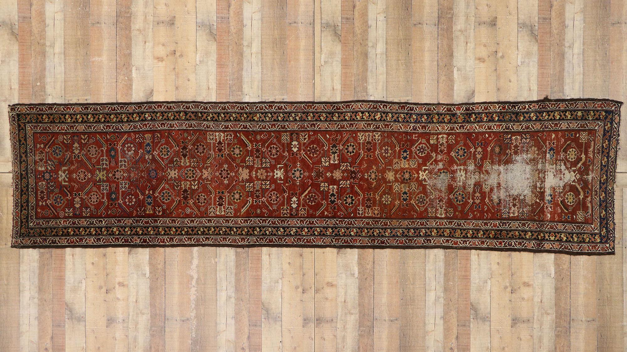 Distressed Antique Persian Mahal Runner with Rustic Artisan Style For Sale 2
