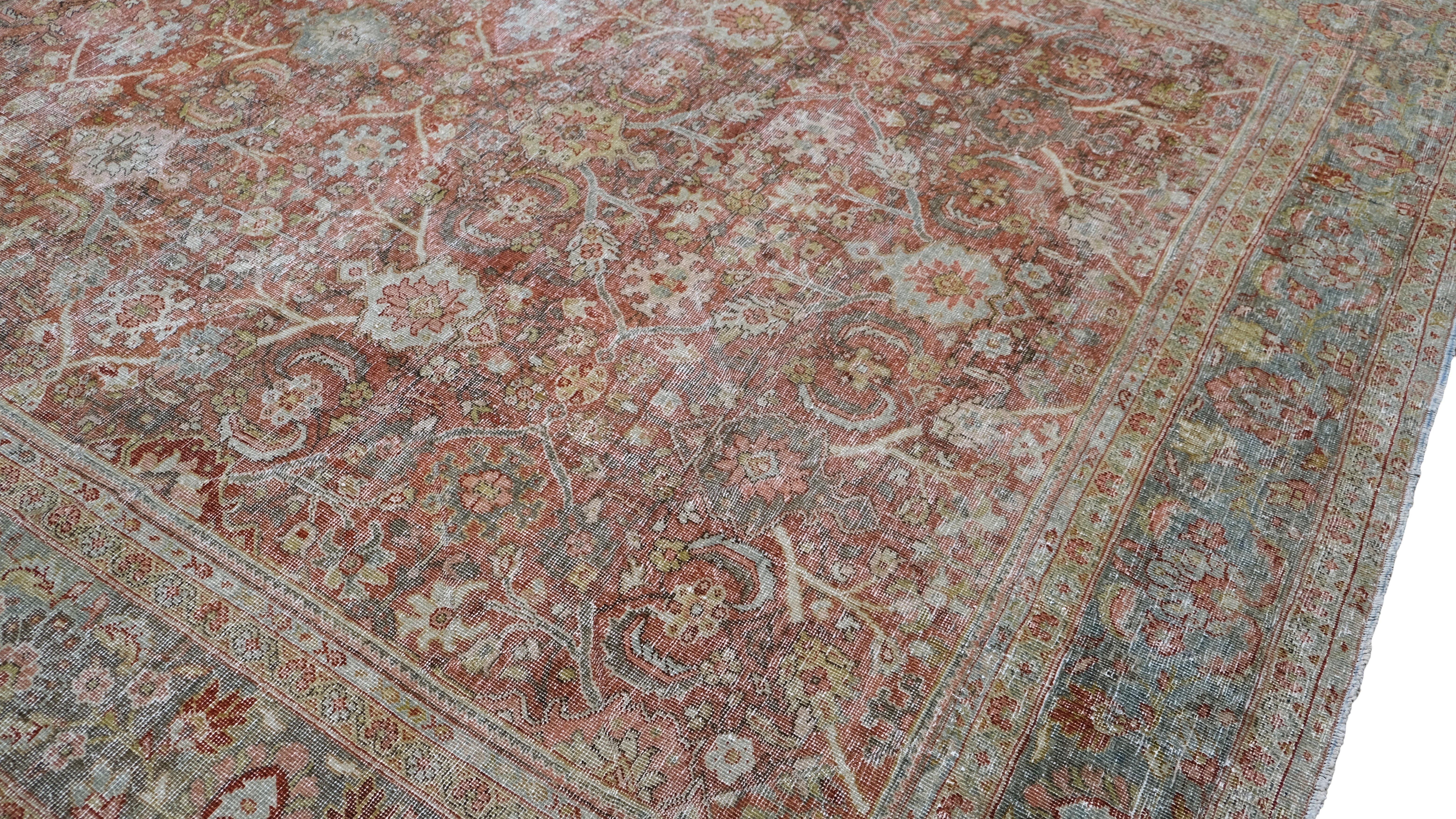 Antiker persischer Mahal-Teppich aus rostiger und hellblauer Wolle  8'8''x12'3'' (Malayer) im Angebot