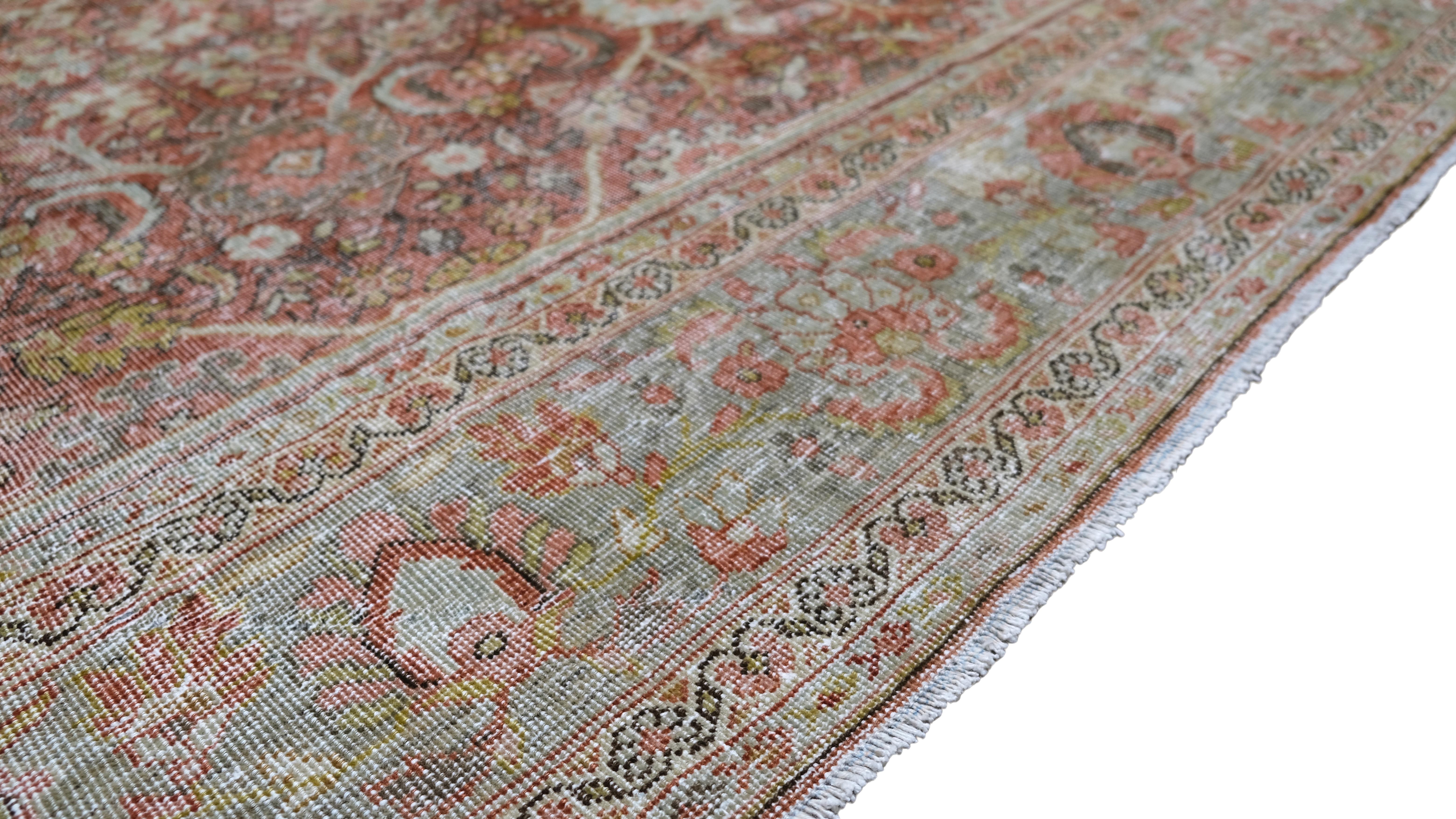 Antiker persischer Mahal-Teppich aus rostiger und hellblauer Wolle  8'8''x12'3'' (Persisch) im Angebot