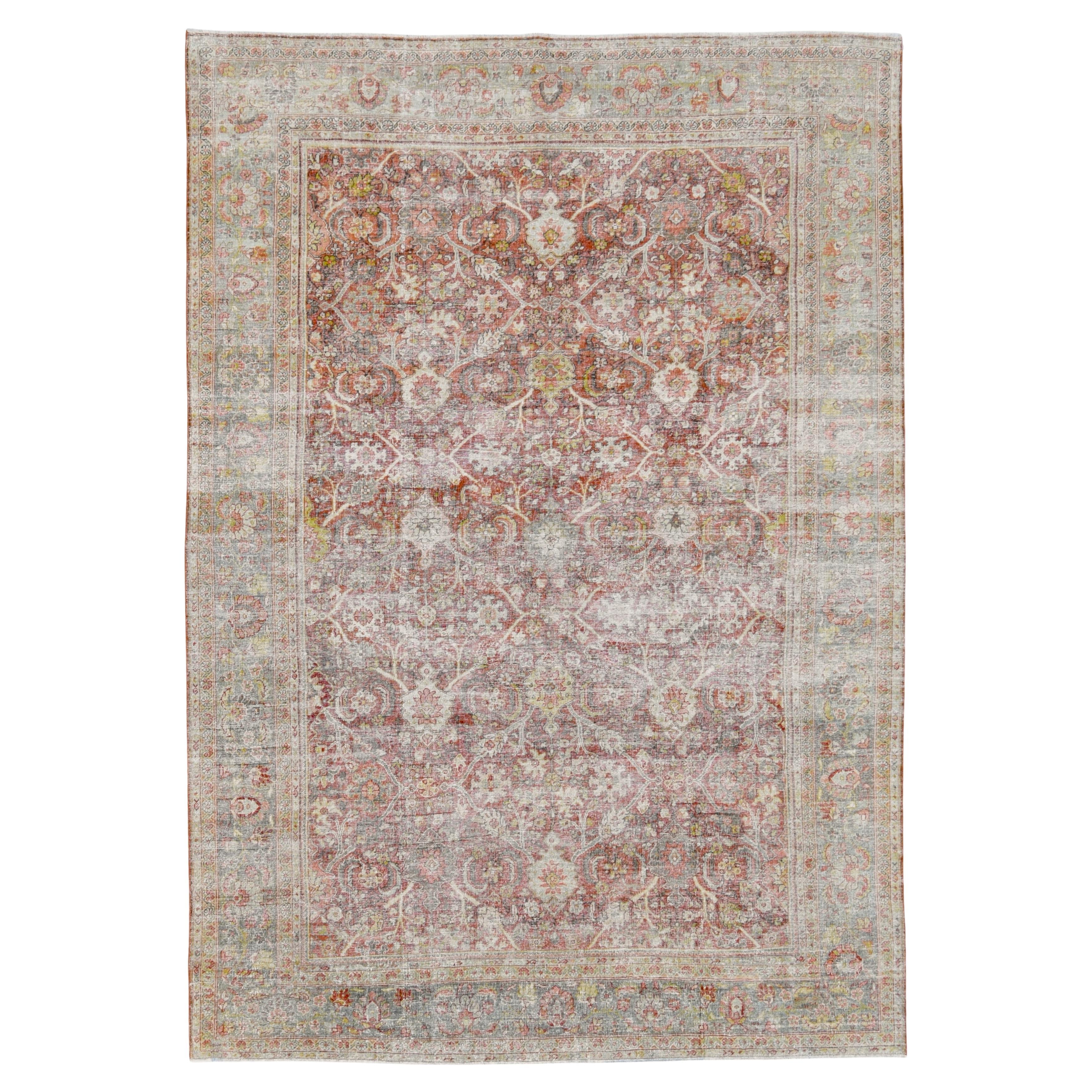 Tapis persan Mahal ancien vieilli, rouille et bleu clair  8'8''x12'3''