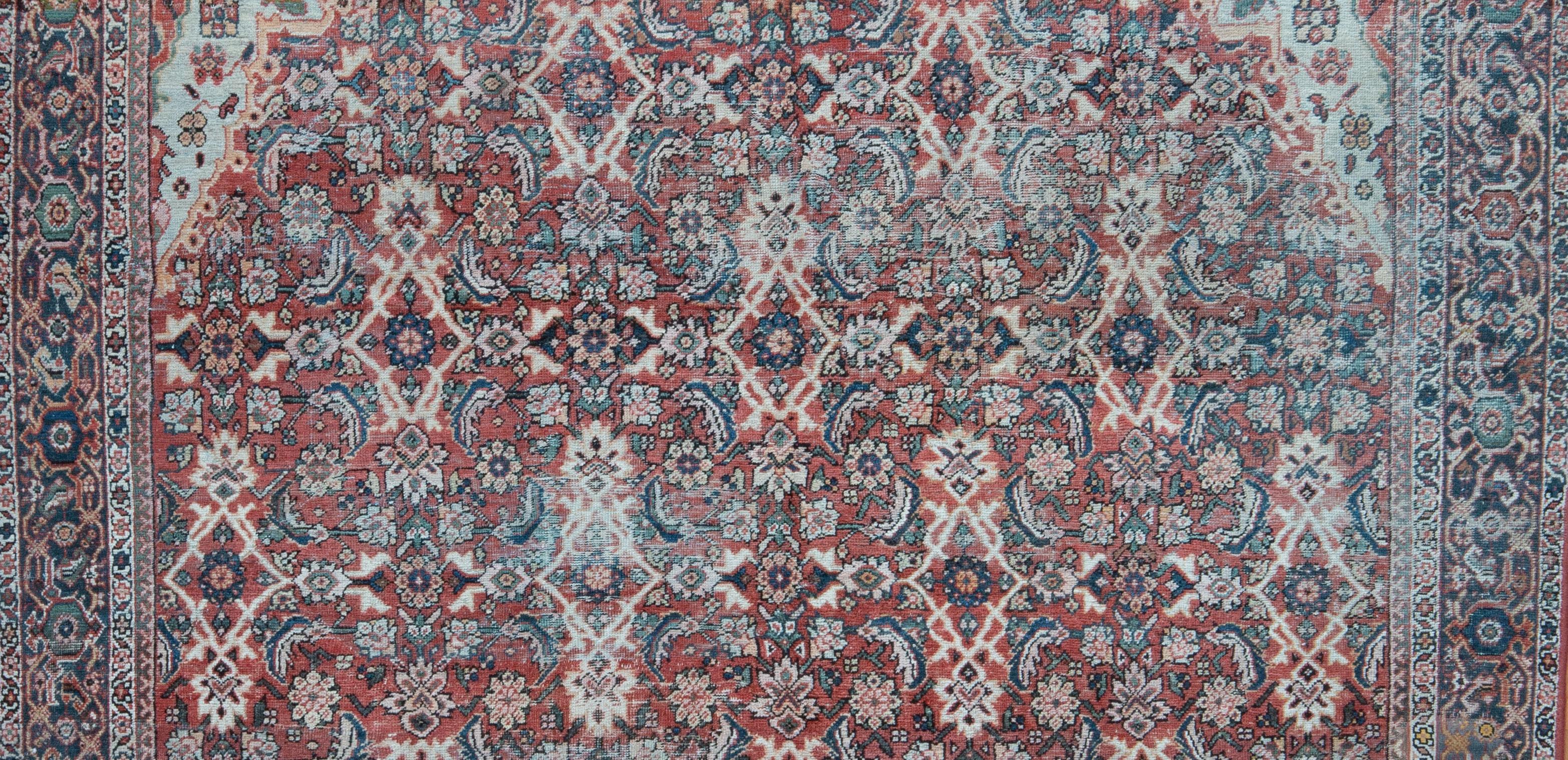 Early 20th Century Distressed Antique Persian Mahal Tribal Square Rug c. 1900s For Sale