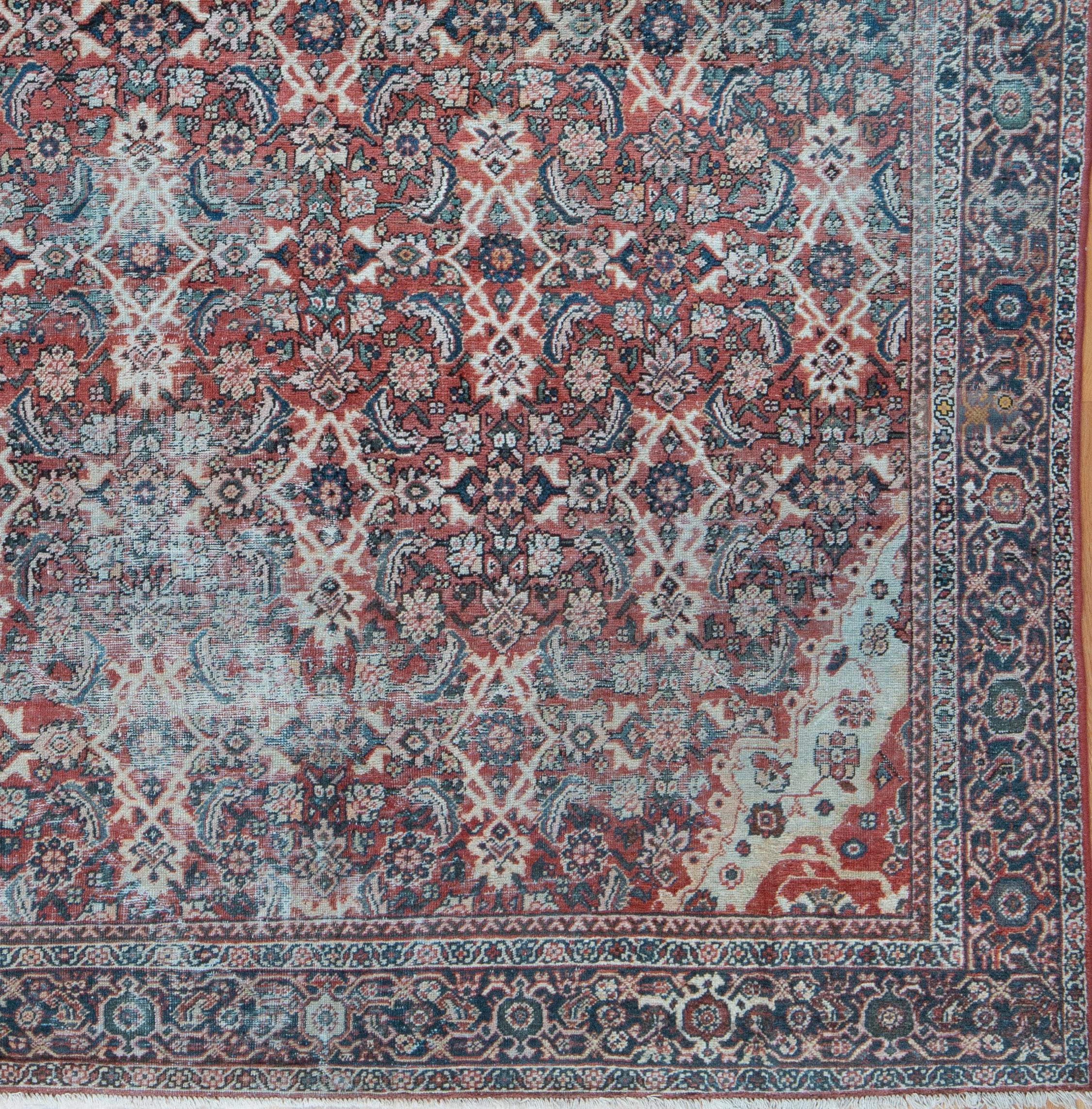 Wool Distressed Antique Persian Mahal Tribal Square Rug c. 1900s For Sale