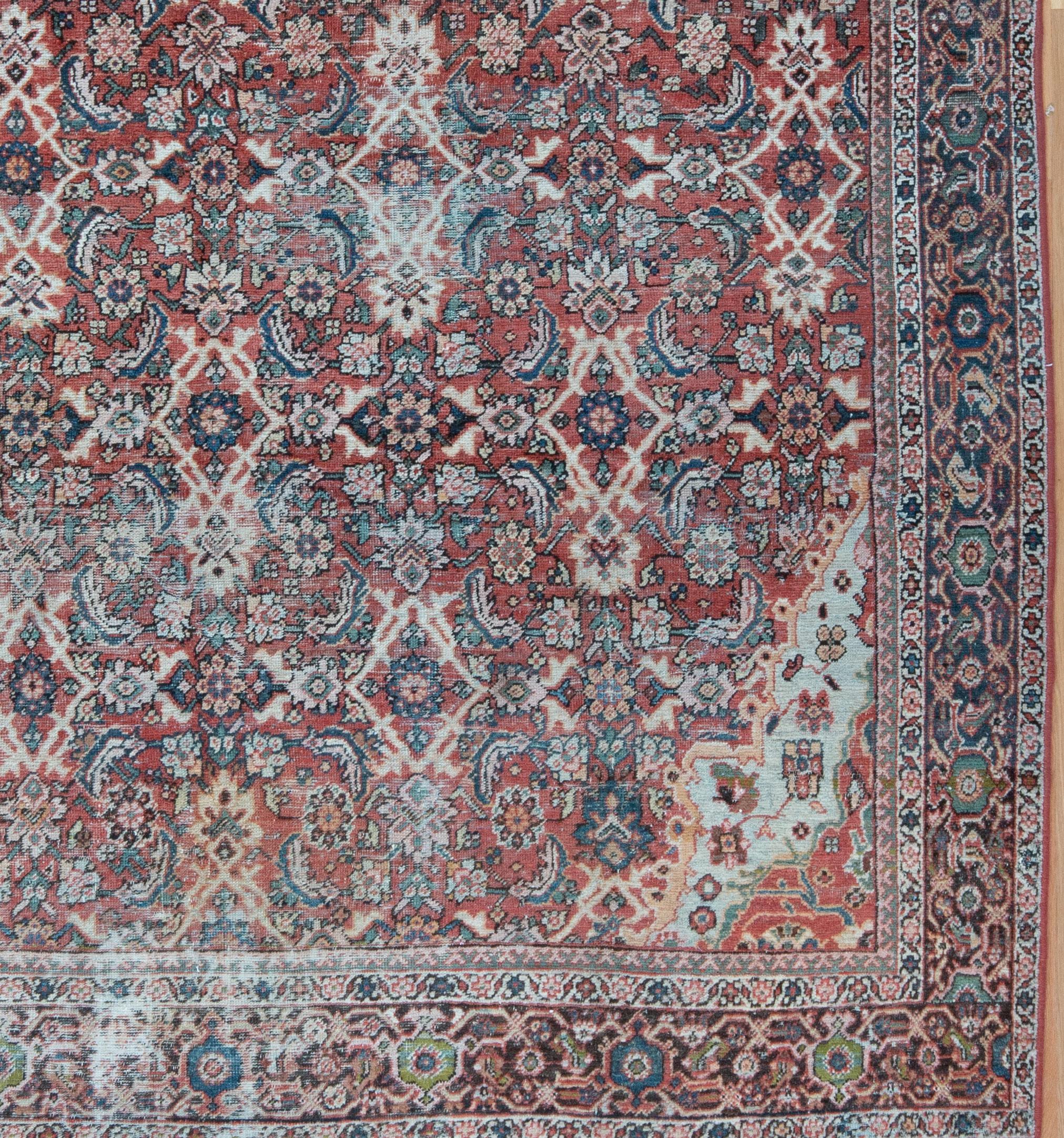 Distressed Antique Persian Mahal Tribal Square Rug c. 1900s For Sale 1