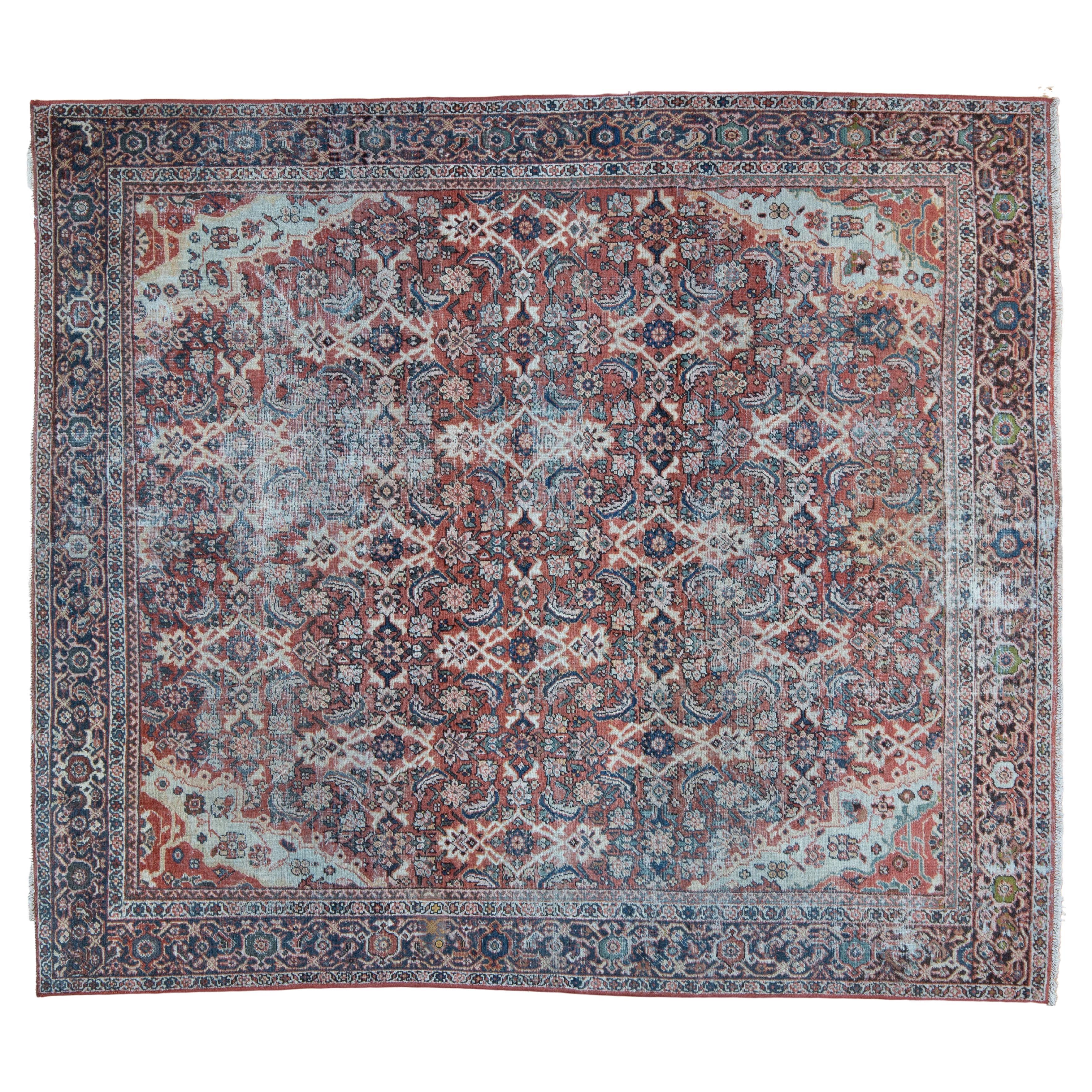 Distressed Antique Persian Mahal Tribal Square Rug c. 1900s For Sale