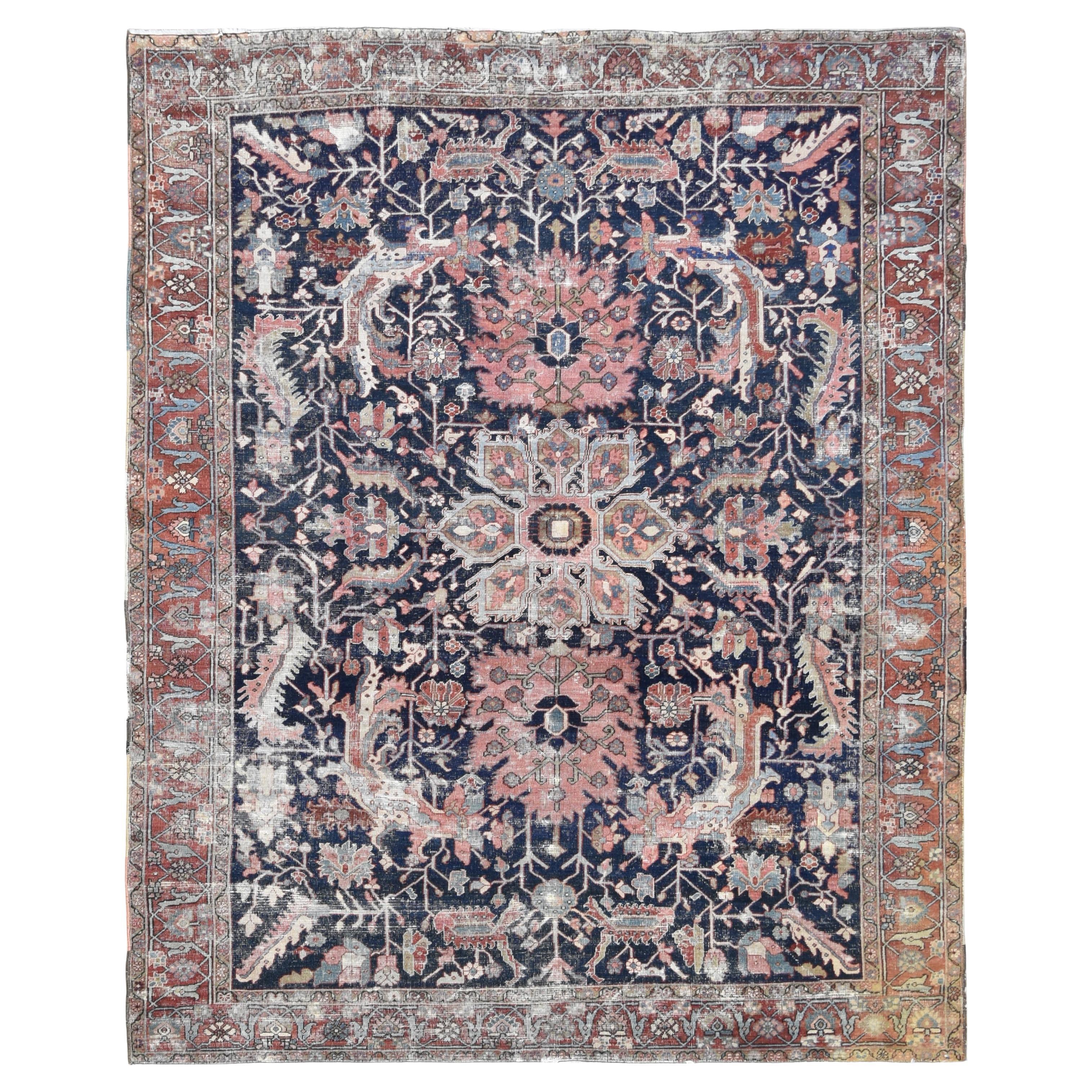 Tapis persan Mahal ancien vieilli 8'9''10'8''